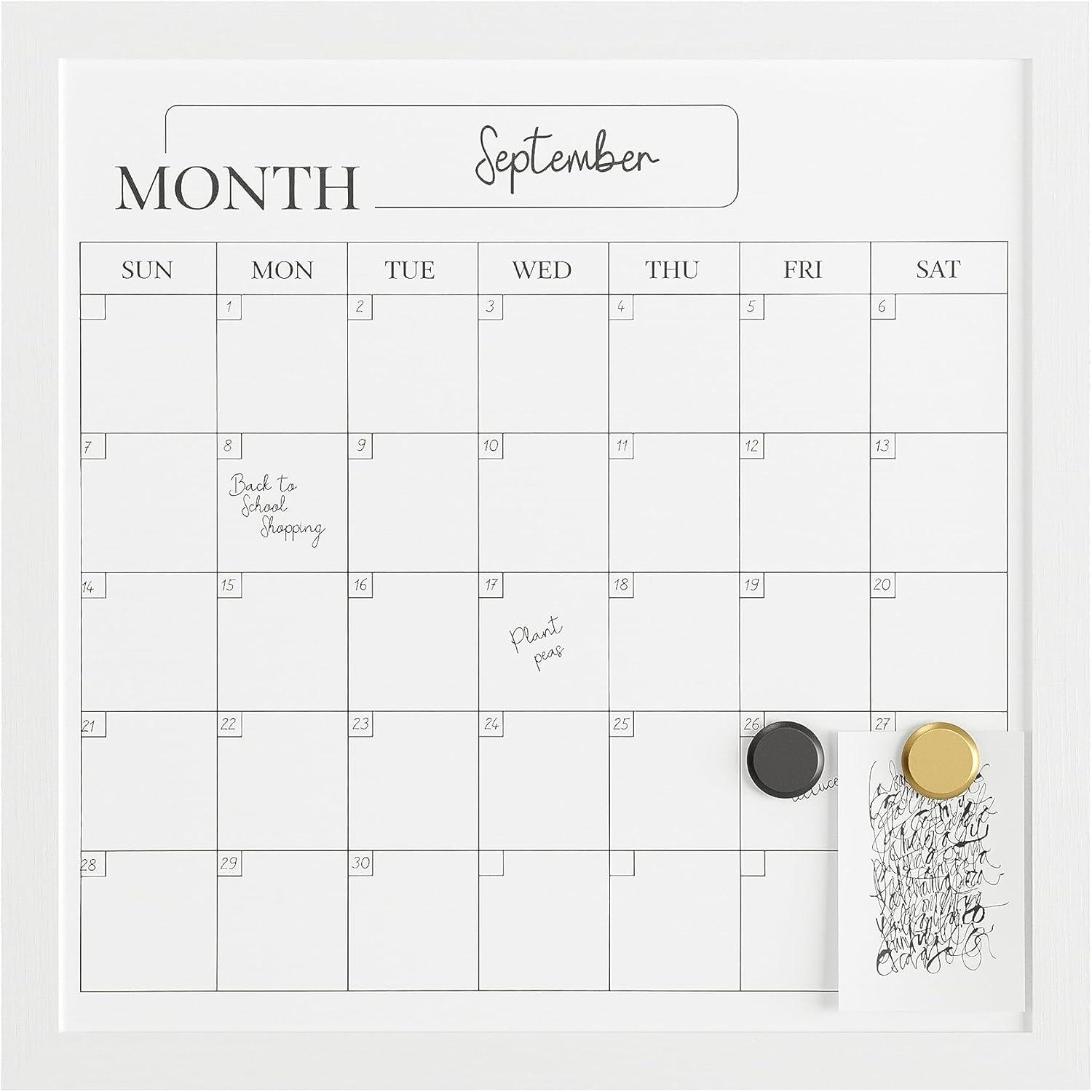 Thomas Martha Stewart Magnetic Monthly Calendar Dry Erase Board with Woodgrain Frame, Dry Erase Marker, and 2 Magnets