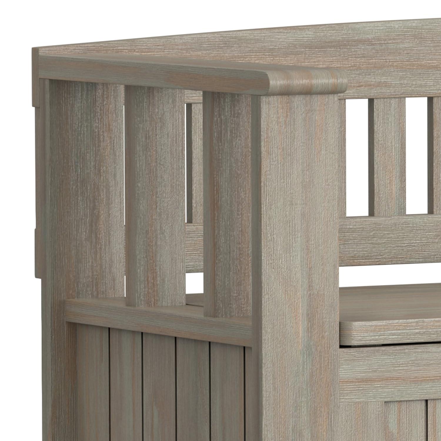 Simpli Home Acadian Solid Wood Entryway Storage Bench with Lift-Top Lid and Dual Compartments