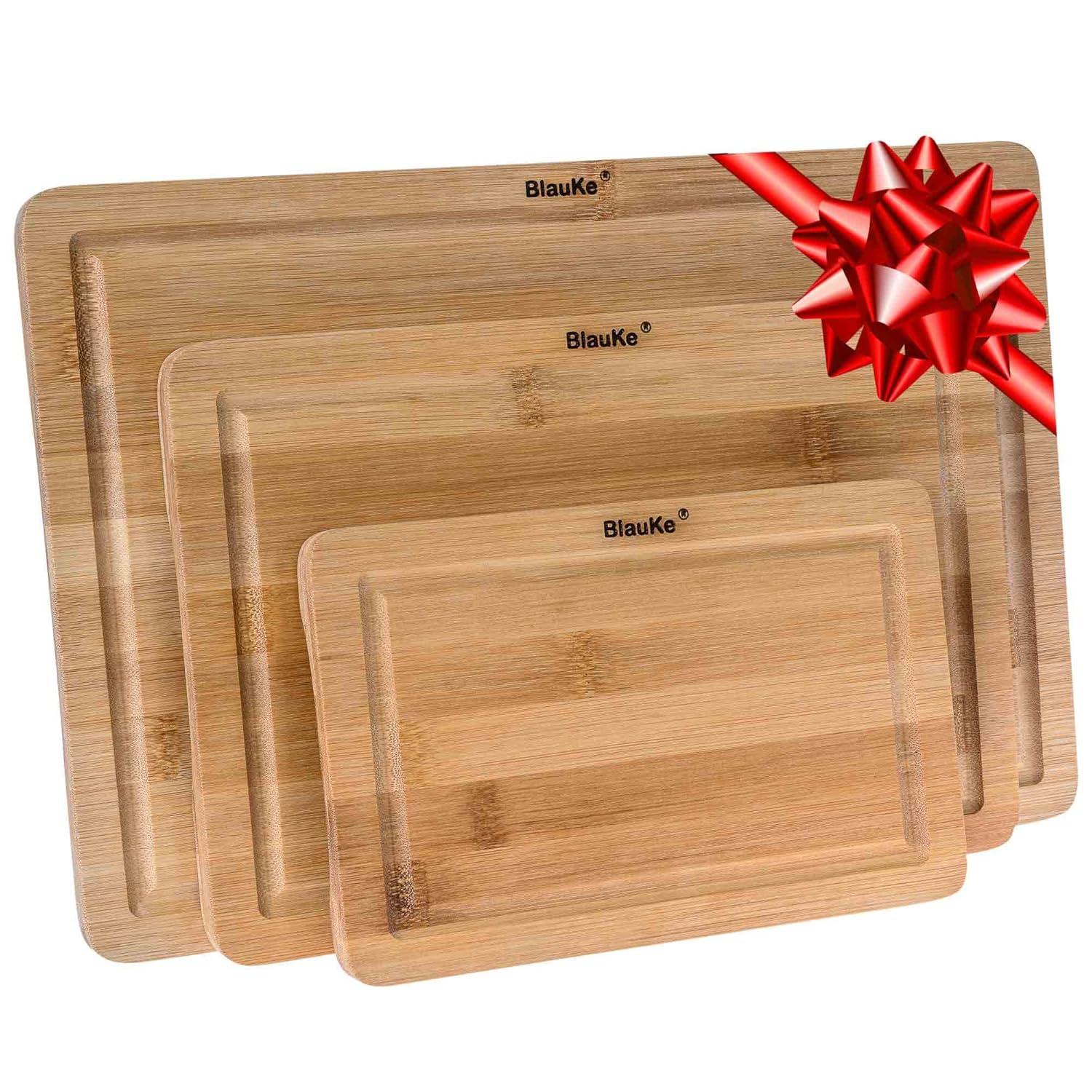 BlauKe Set of 3 Bamboo Cutting Boards with Juice Groove