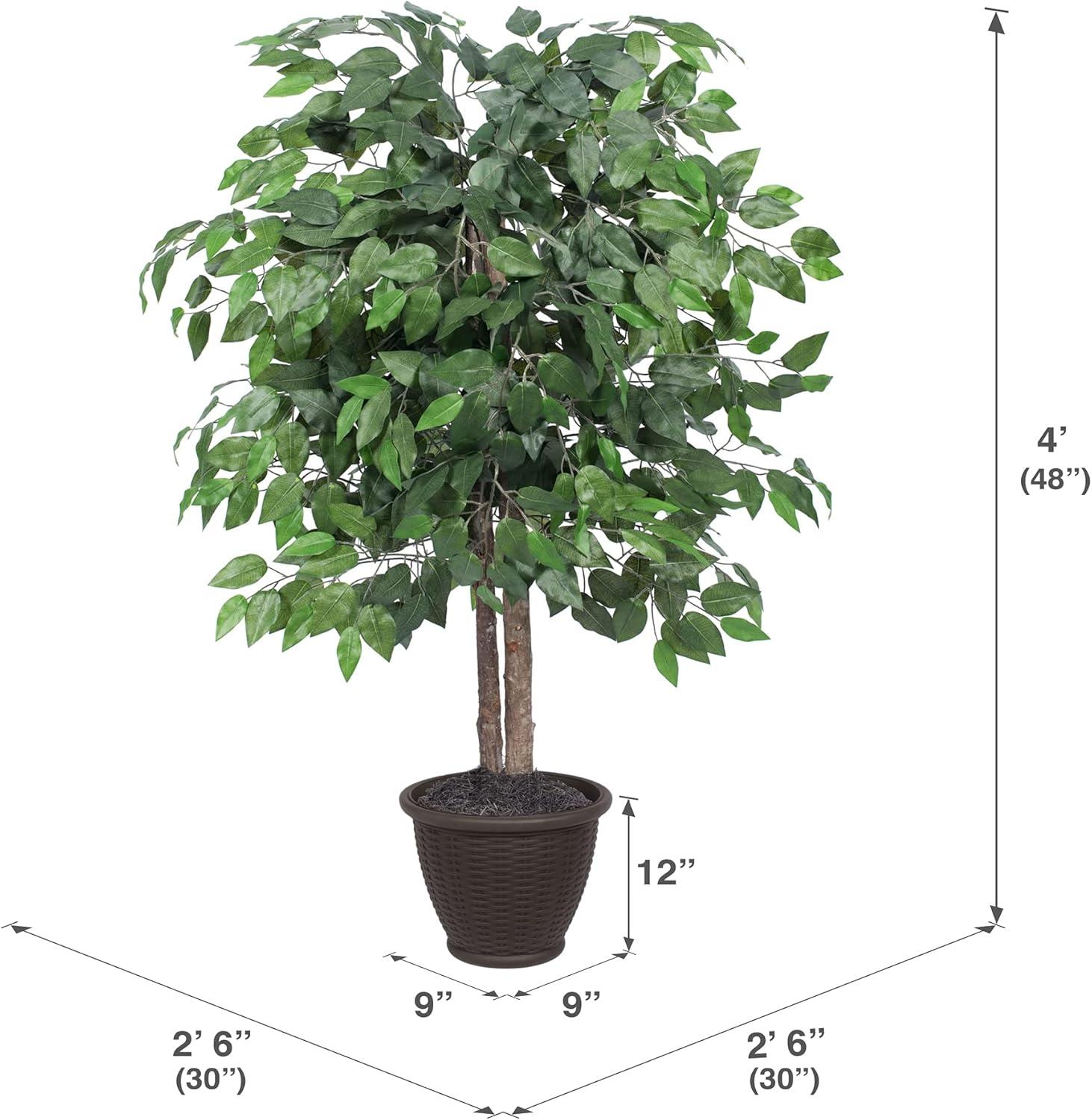 Vickerman 4' Artificial Ficus Bush, Brown Plastic Container.