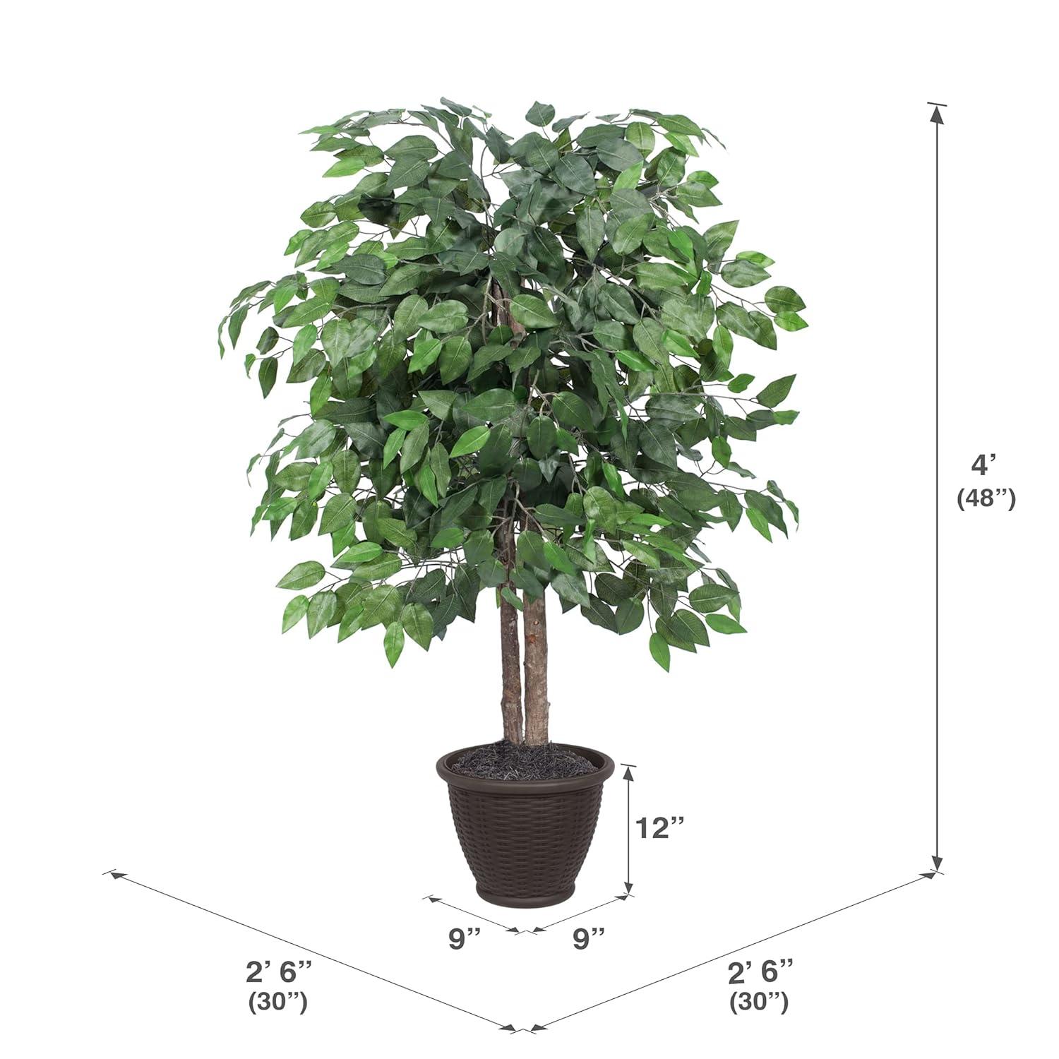 Vickerman 4' Artificial Ficus Bush, Brown Plastic Container.
