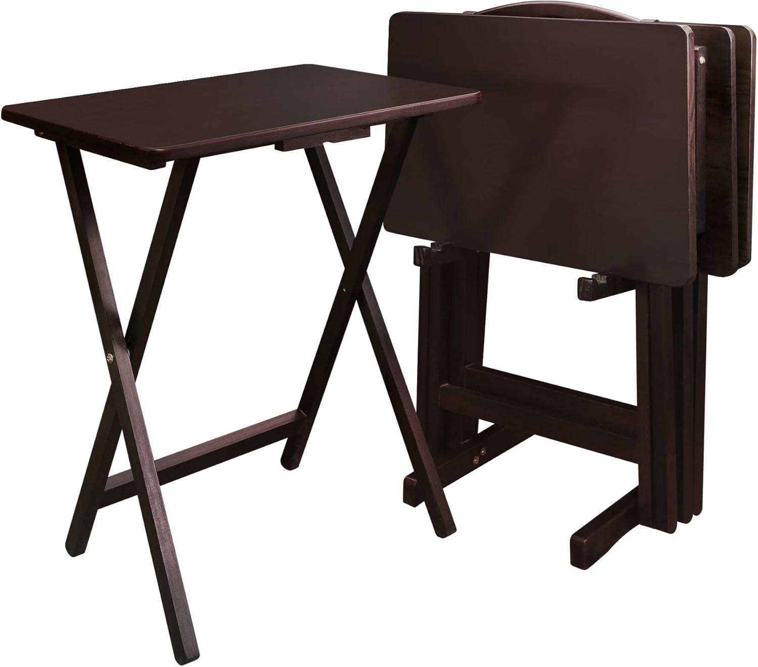 5-Piece TV Tray Table Set with Holder in Espresso (4 Trays, 1 Stand)