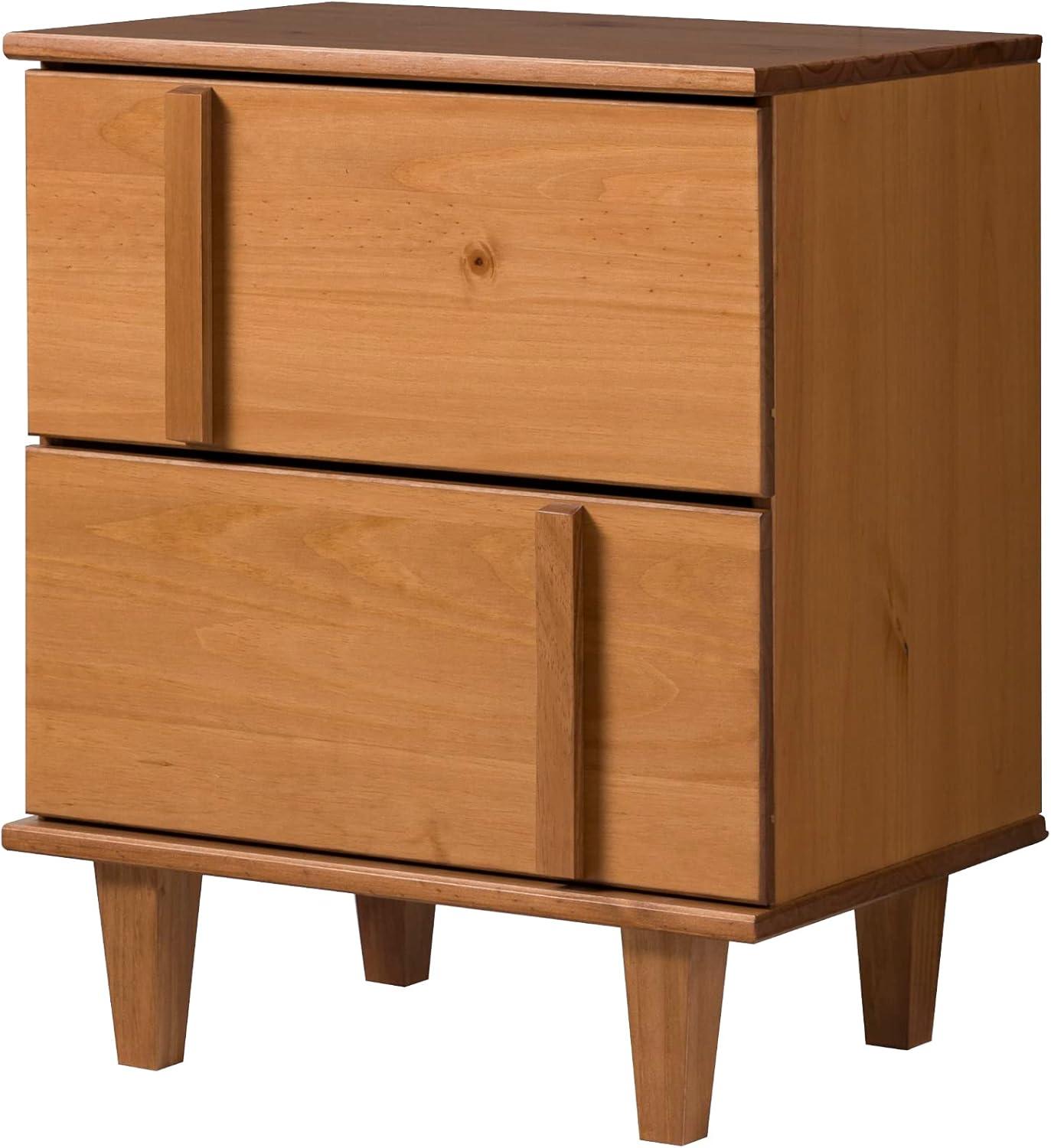 Walker Edison 20” Contemporary Vertical Drawer Pulls Solid Wood Nightstand, Caramel