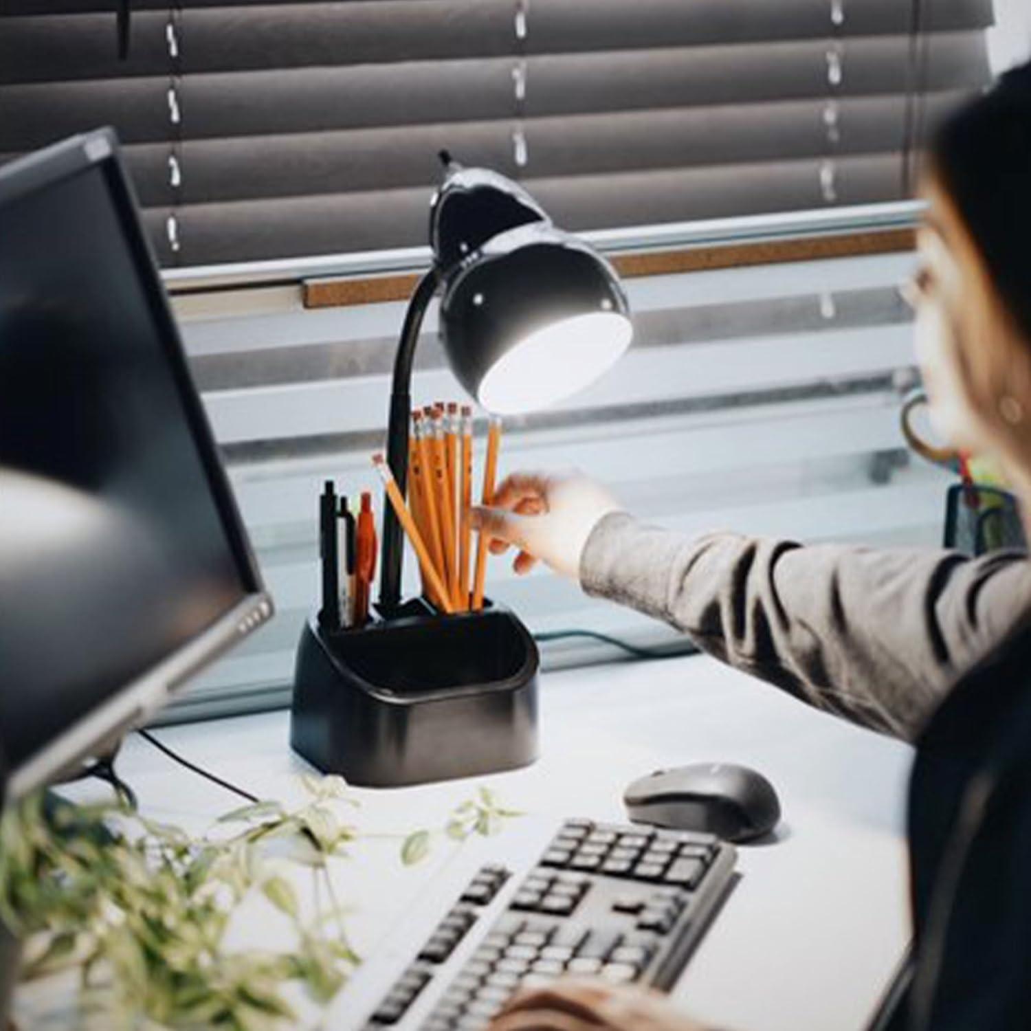 Globe Electric 6.3 x 6.69 x 10.63 Inches Goose Neck Desk Lamp with 10 Watt A-19 Non Dimmable LED Bulb, 2.1a USB Port and Organizer, Black