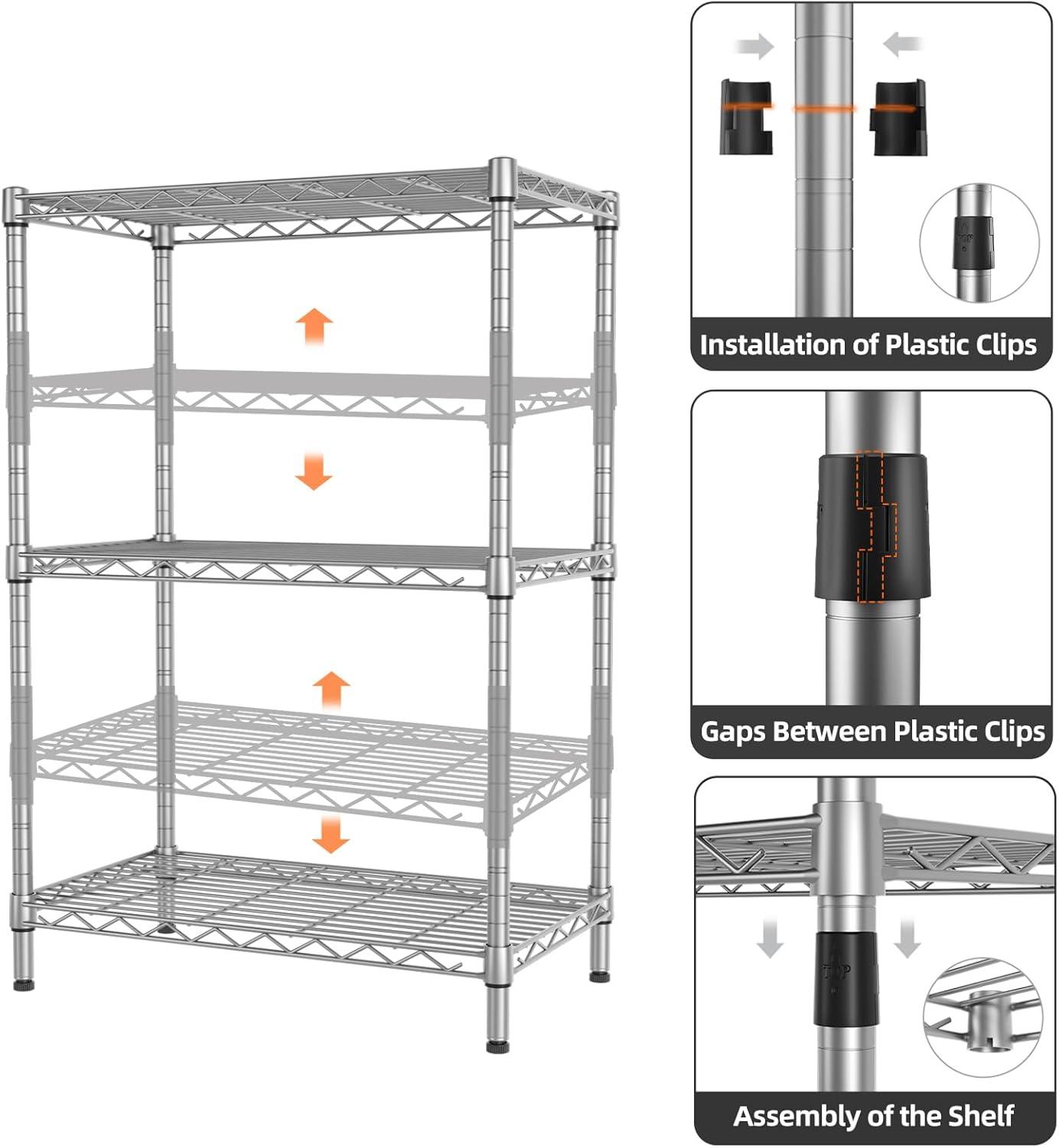 Adjustable Silver Carbon Steel 3-Tier Wire Shelving Unit