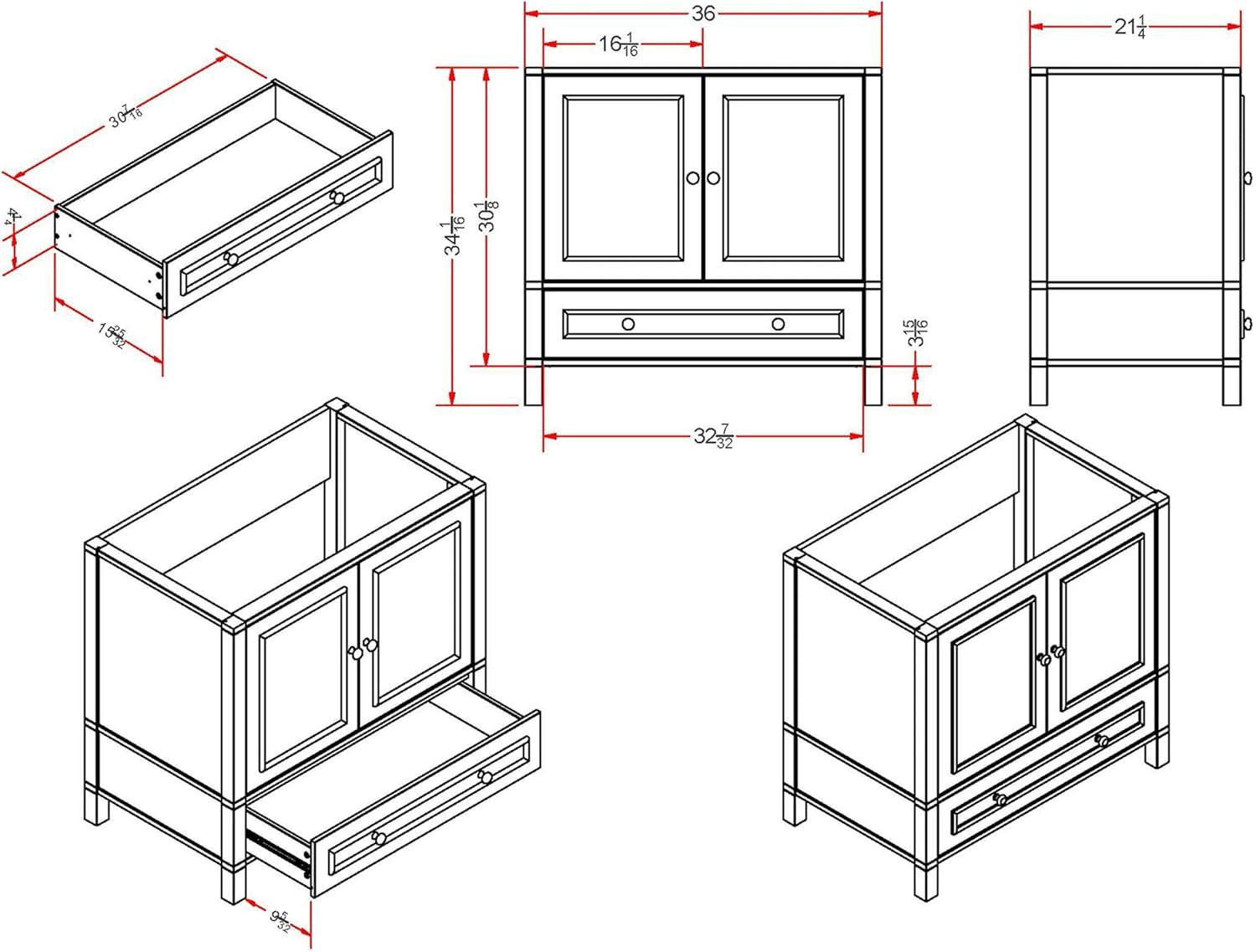 36" Williamsburg Vanity Cabinet Gray - Alaterre Furniture: Wood Frame, 1 Shelf, Universal Storage, 34.5" Depth