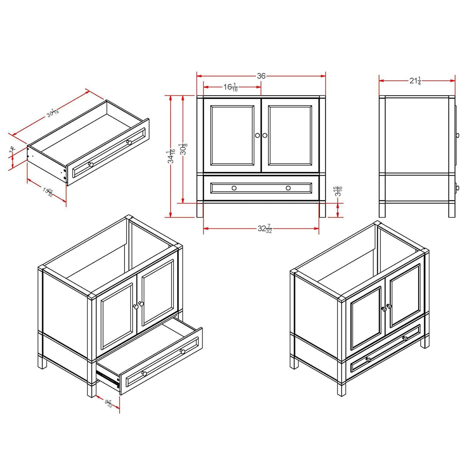 Williamsburg 36"W Transitional Style Vanity Cabinet With Soft Close Doors And Drawers