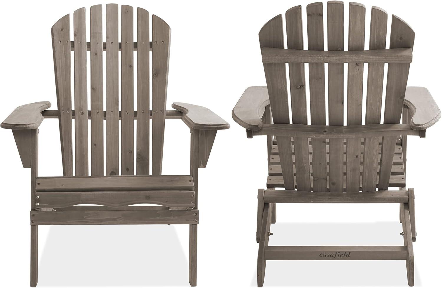 Casafield Folding Wooden Adirondack Chair, Pre-Assembled Backrest