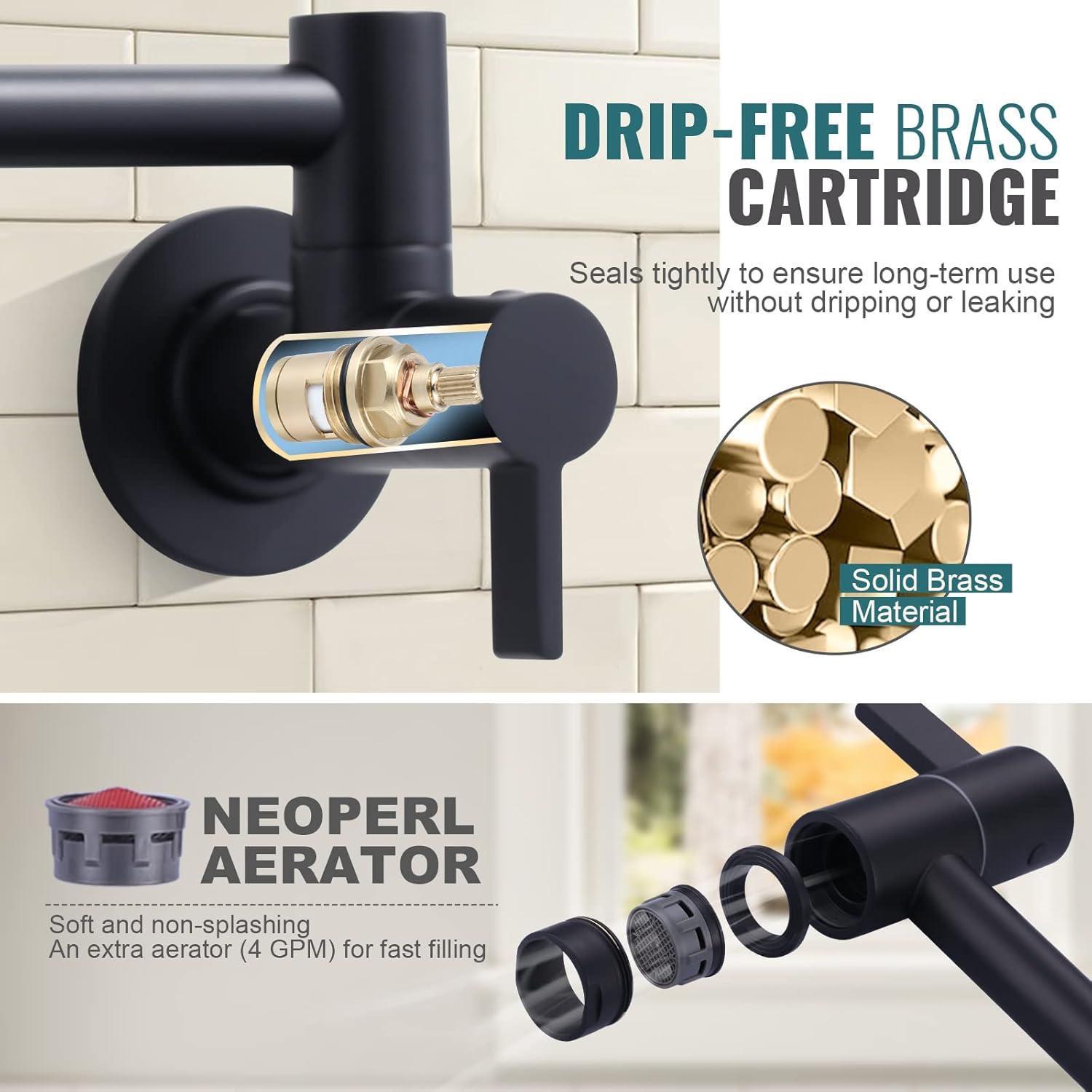 Matte Black Brass Wall-Mounted Pot Filler Faucet with Dual Handles