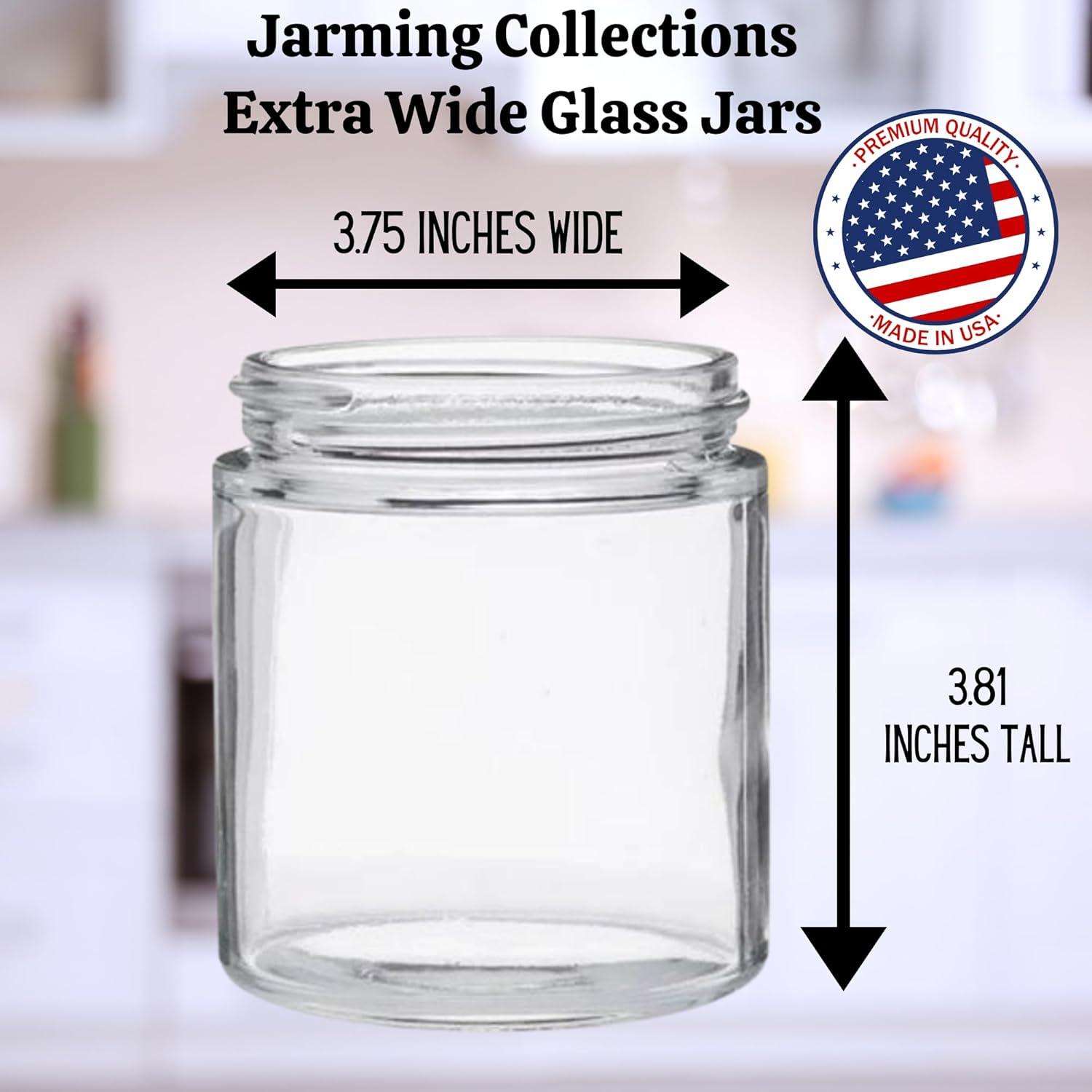 Jarming Collections 16oz Wide Mouth Glass Storage Jars – Extra-Wide Opening with BPA-Free Plastic Lids for Easy Filling, Food Storage, Pantry Organization & Canning Storage – Made in USA  (Set of 2)