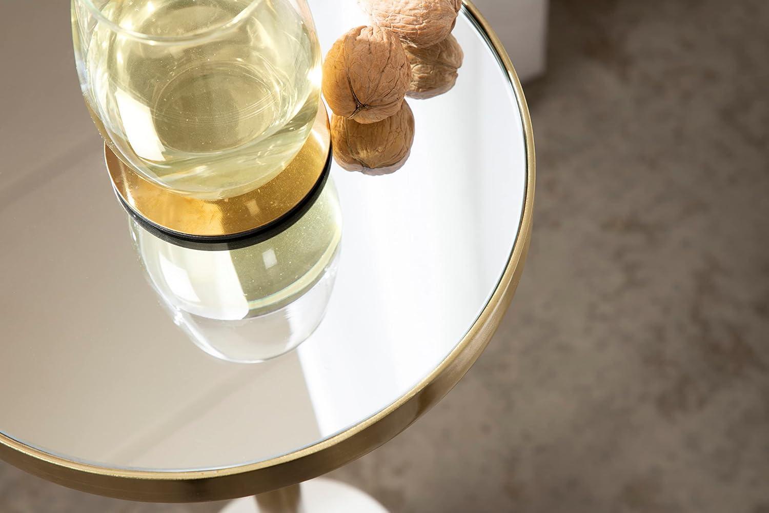 Gold and White Marble Mirrored Drink Table