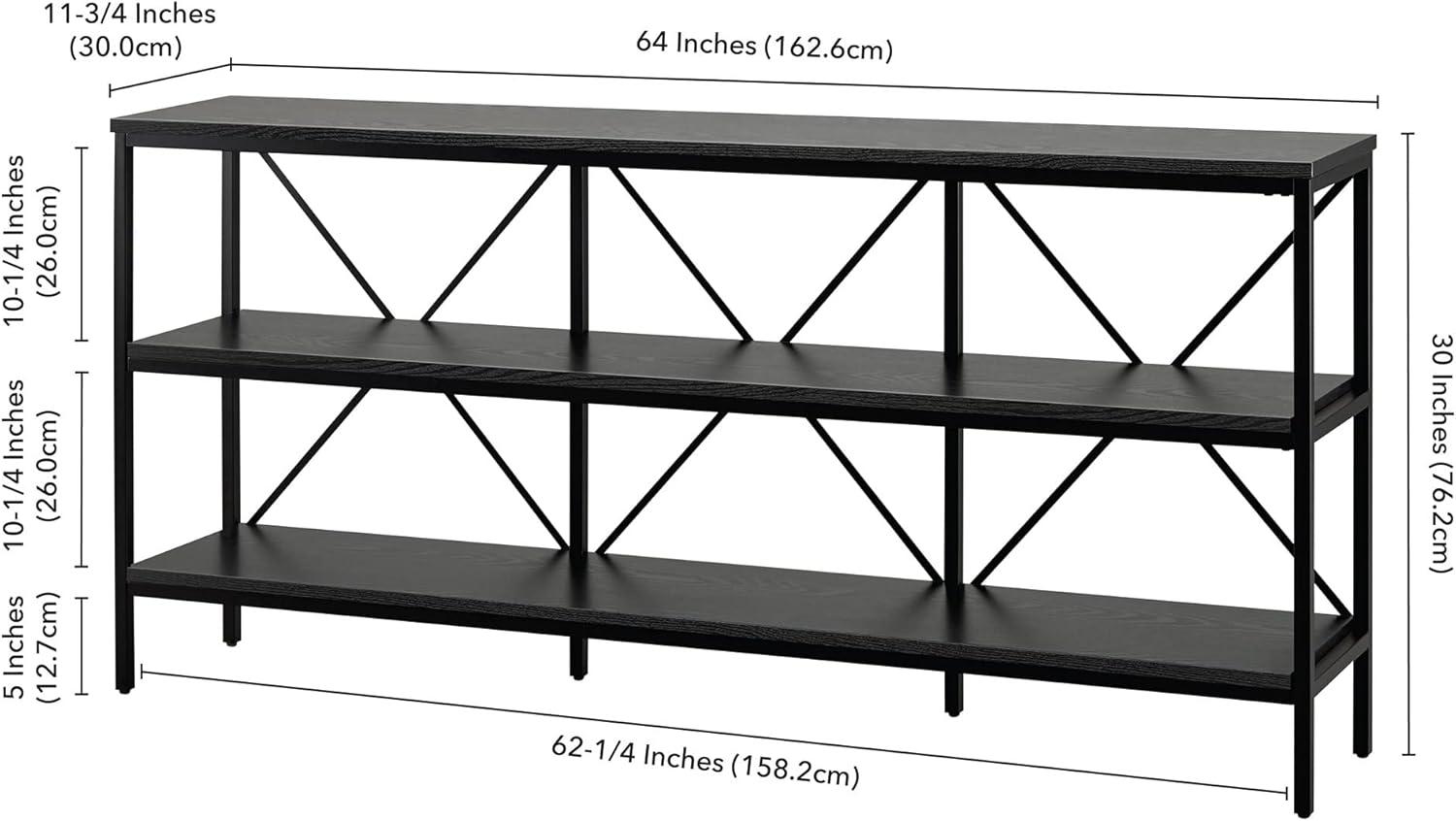 Evelyn&Zoe Kira 64" Wide Rectangular Console Table, Blackened Bronze/Black Grain