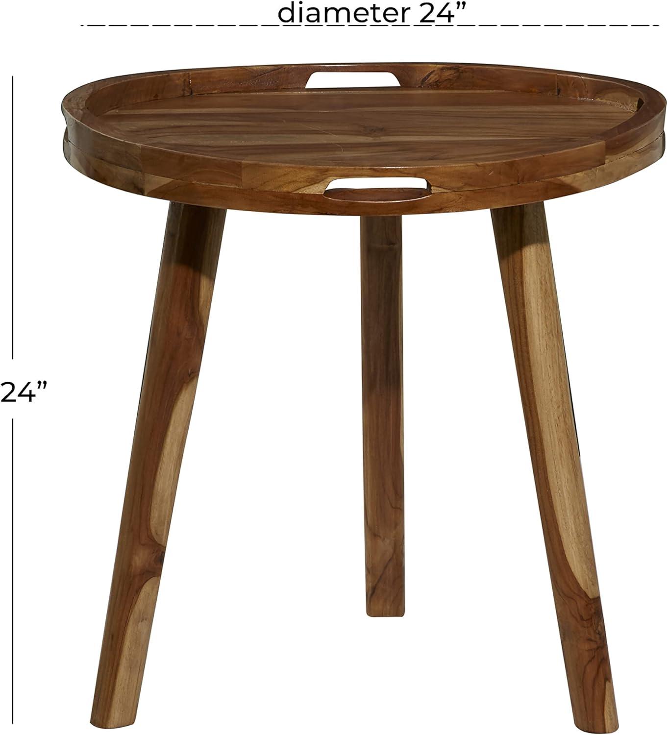 Contemporary Teak Wood Tray Accent Table Brown - Olivia & May: Round, No Assembly, Splayed Legs