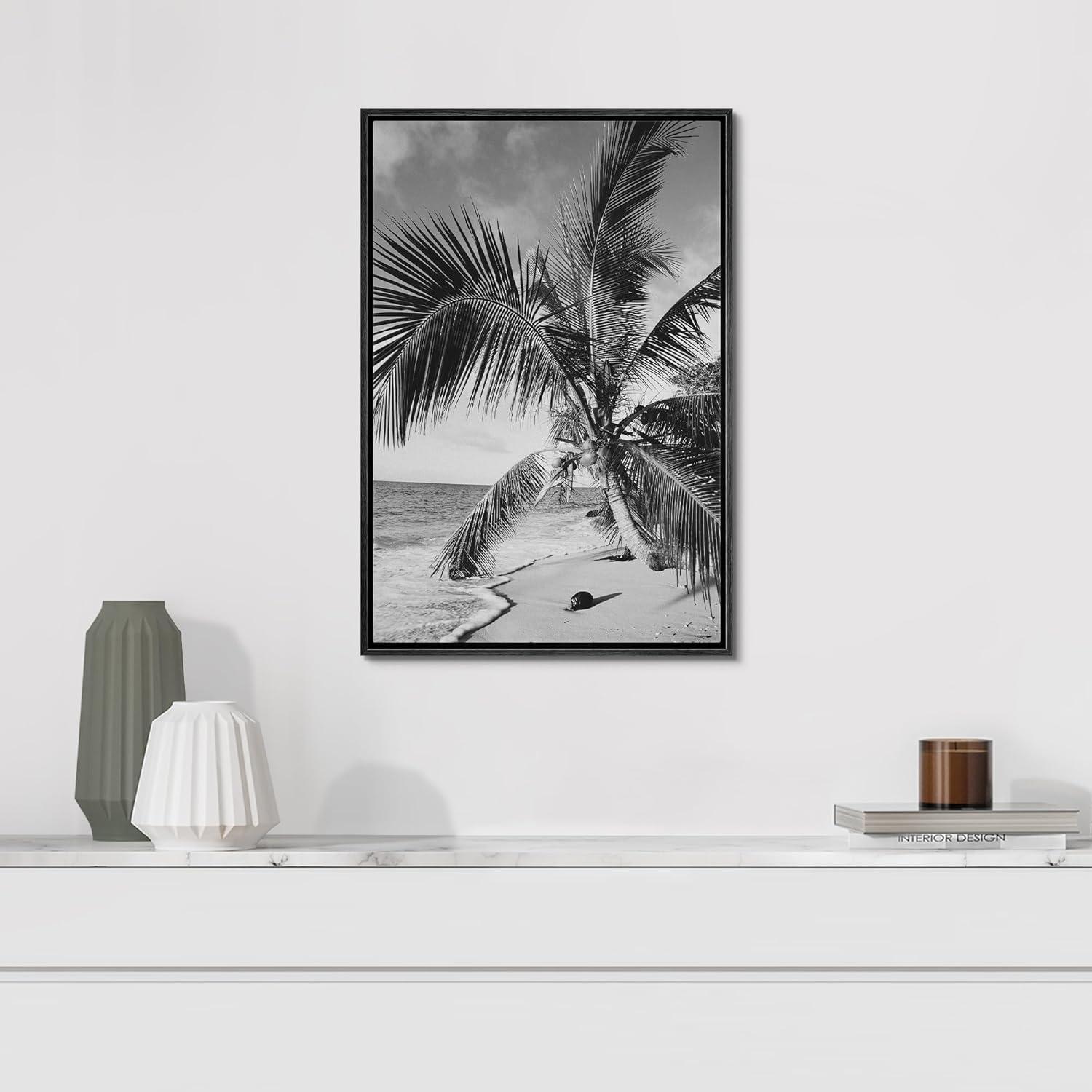 IDEA4WALL Tropical Palm " Vintage Film Grain Beach & Palm Tree Floral Plants Photography Modern Art Rustic "