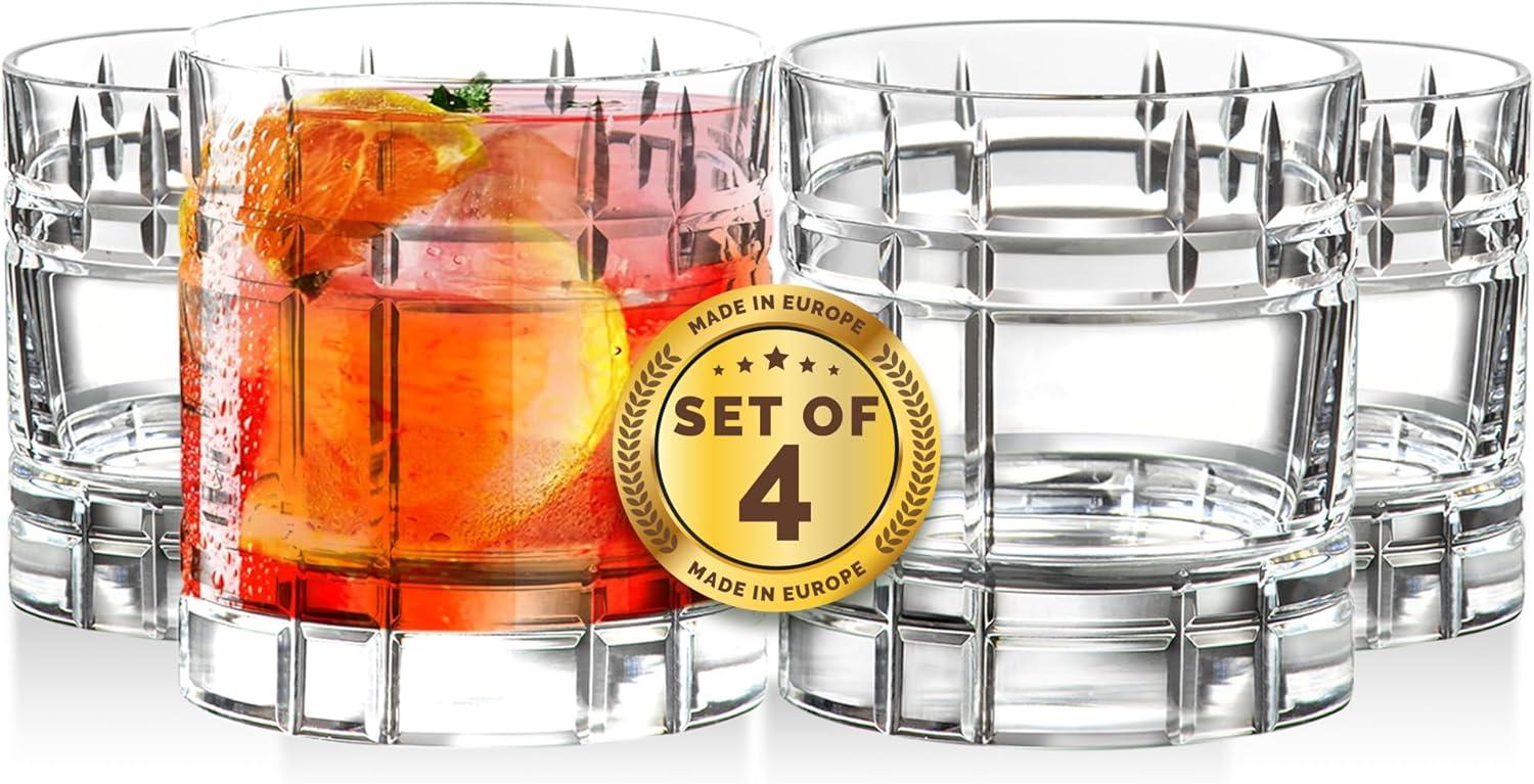 Whiskey Glasses - Double Old Fashioned Rocks Glass - Set of 4 - DOF - 12 oz