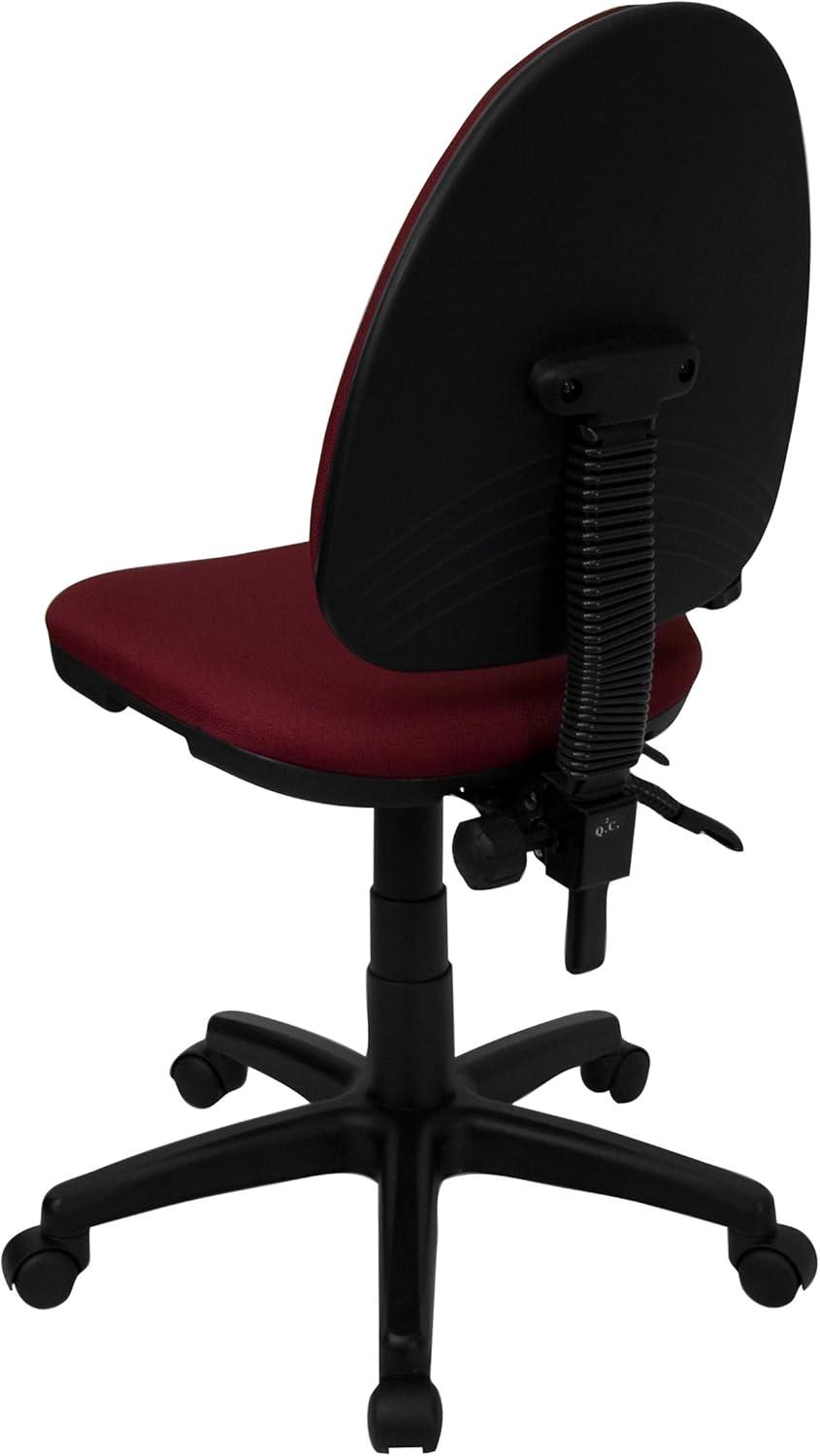 Burgundy Fabric Mid-Back Swivel Task Chair with Adjustable Arms