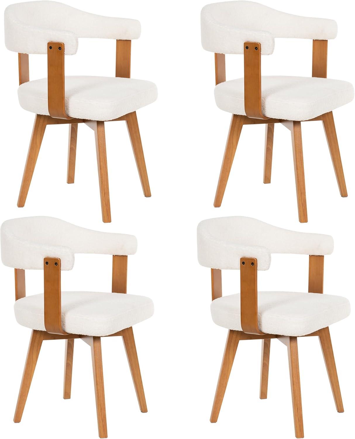 Corrigan Studio® Set Of 4 Swivel Boucle Dining Chairs With Arms And Wood Legs