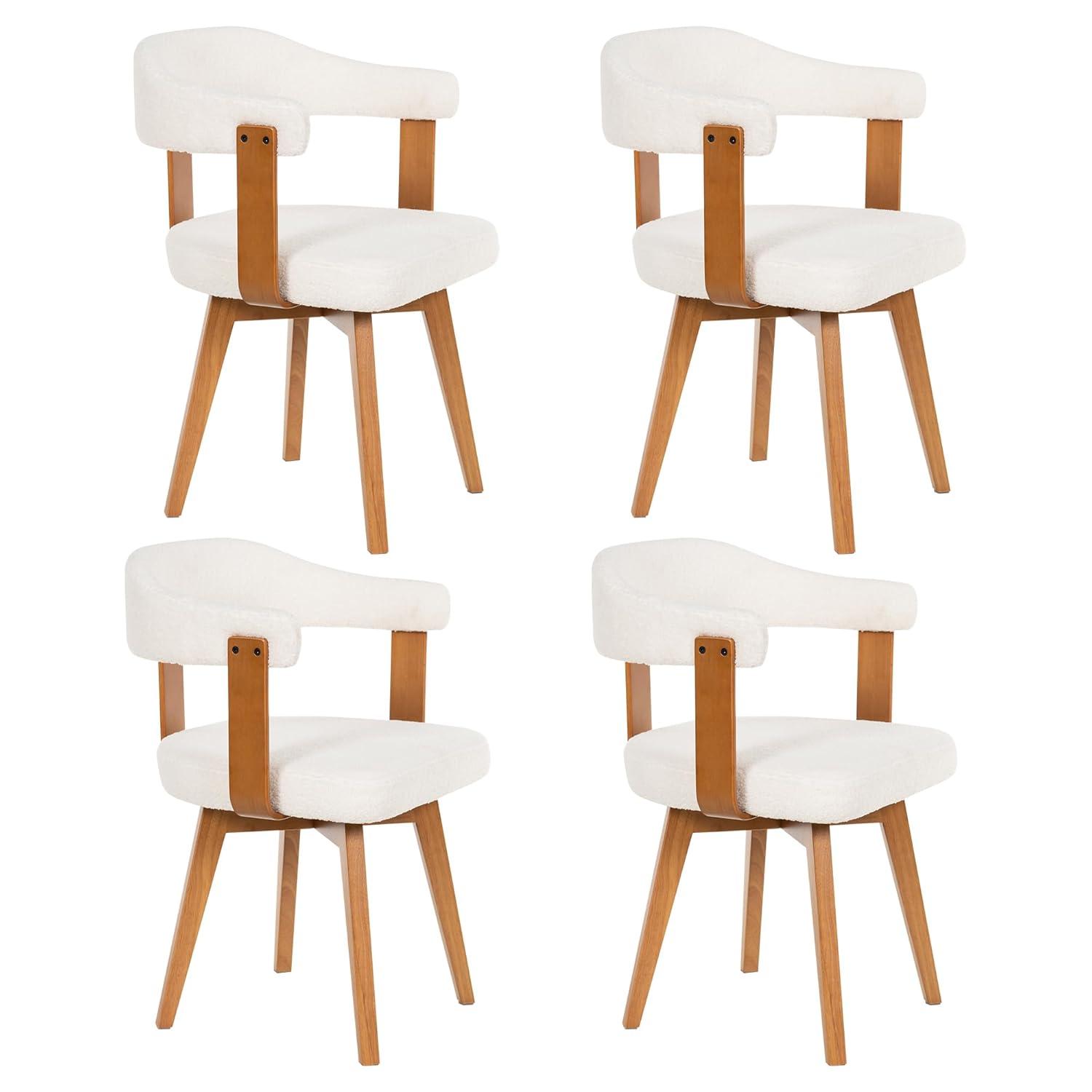 Corrigan Studio® Set Of 4 Swivel Boucle Dining Chairs With Arms And Wood Legs