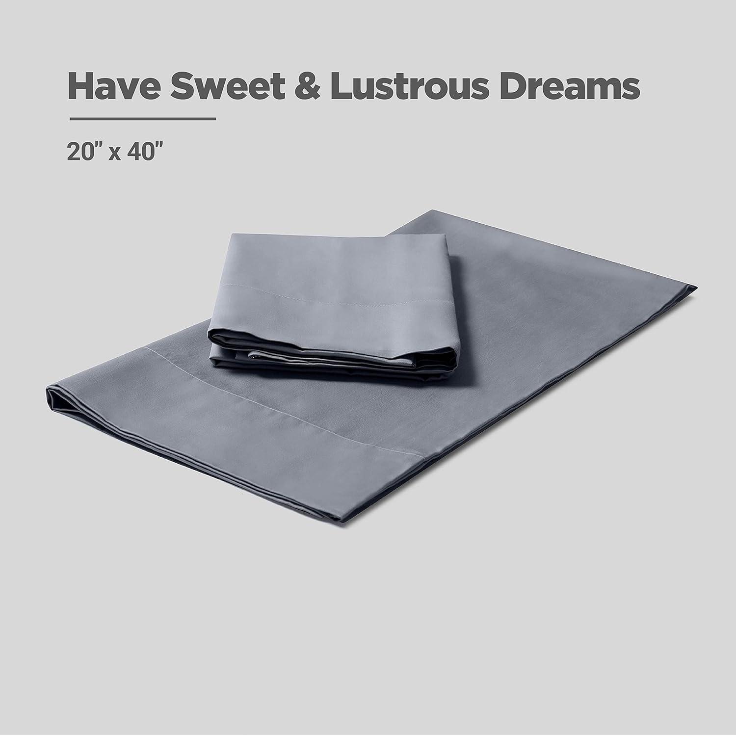 Fabdreams 400 Thread Count Certified Organic Cotton Sateen Pillowcase Set (King, Light Grey)