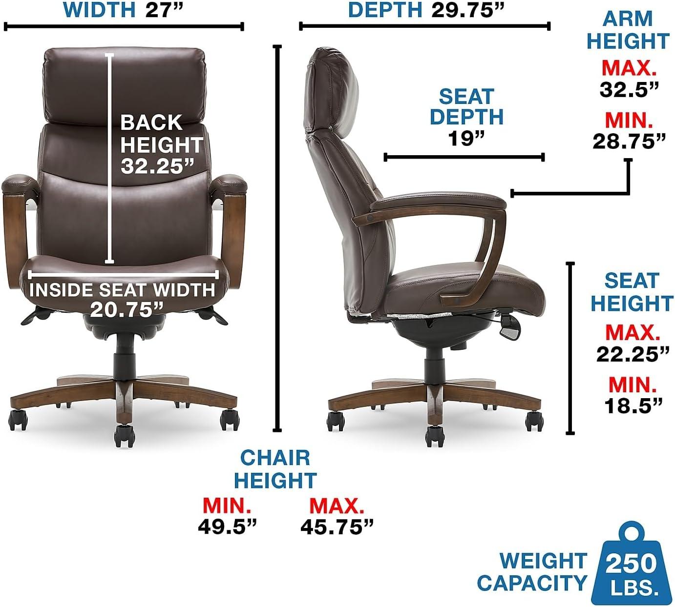 Greyson Modern Executive High-Back Office Chair with Solid Wood Arms and Lumbar Support