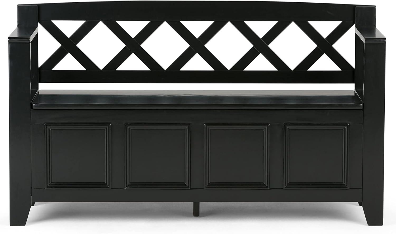 Elegant Black Solid Pine Wood Entryway Storage Bench with Dual Compartments