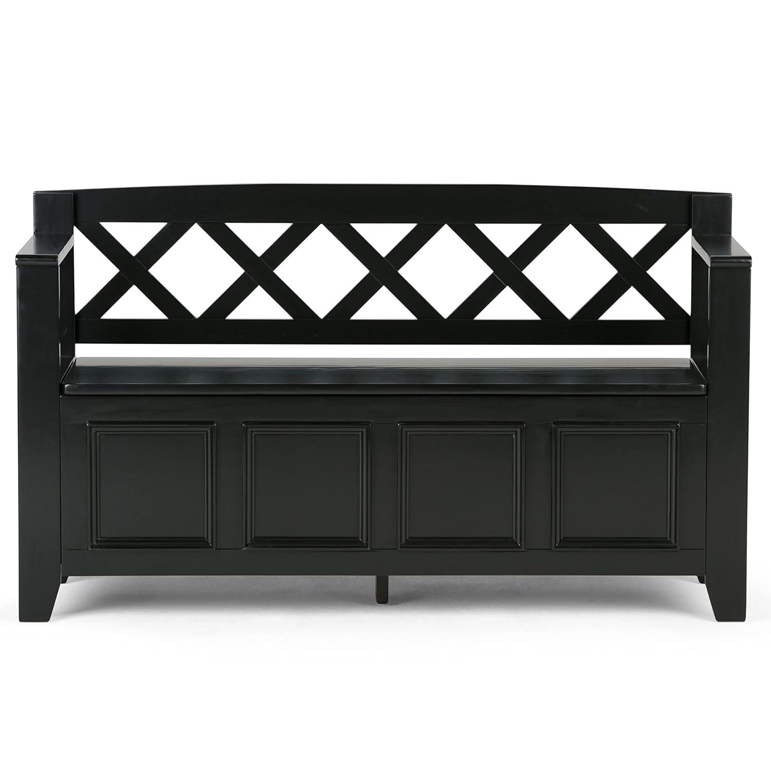 Simpli Home Amherst 48"W Solid Wood Entryway Storage Bench with Lift-Top Lid and Dual Compartments