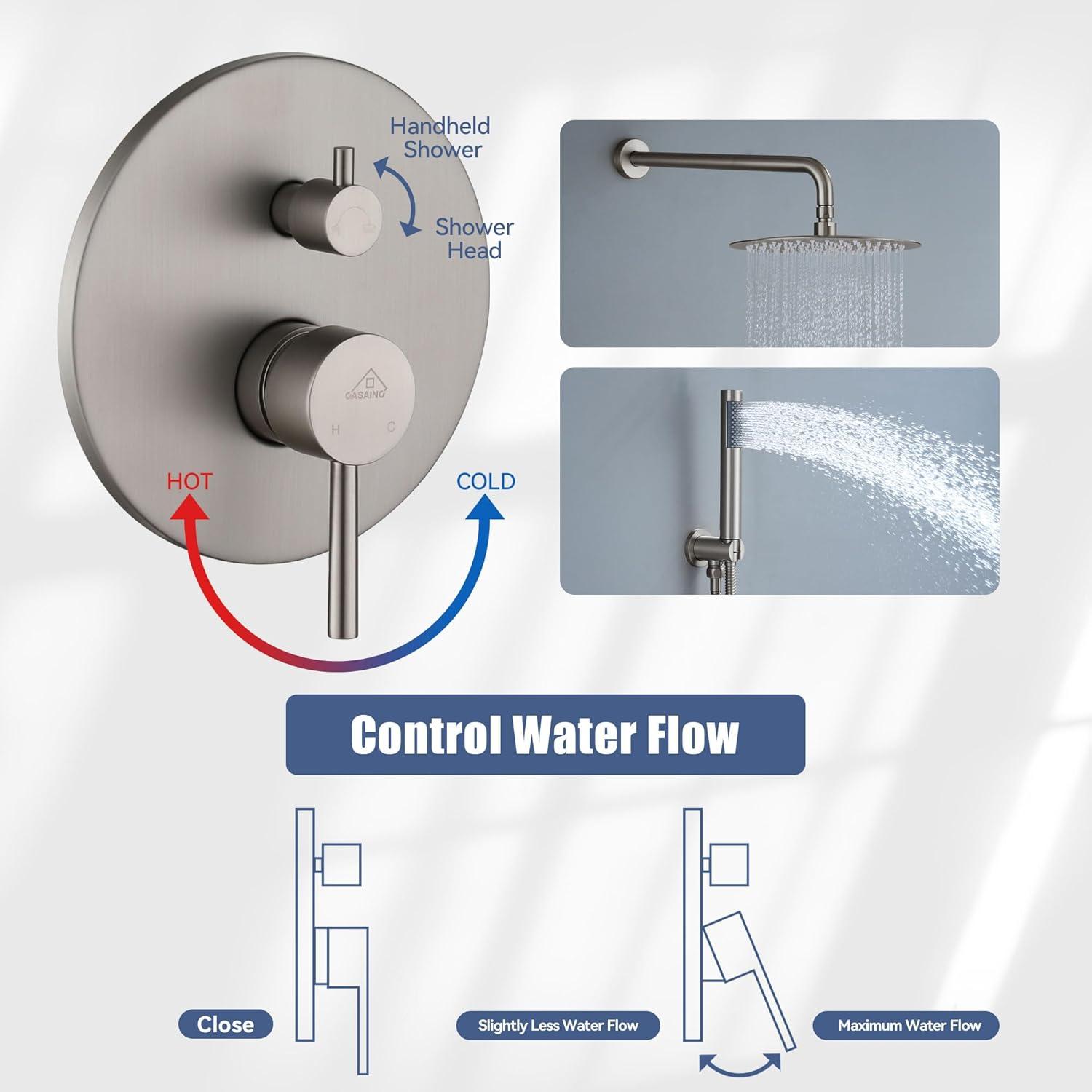 Pressure-Balanced Complete Shower System with 10-Inch Rain Shower Head, Handheld, Rough-in Valve