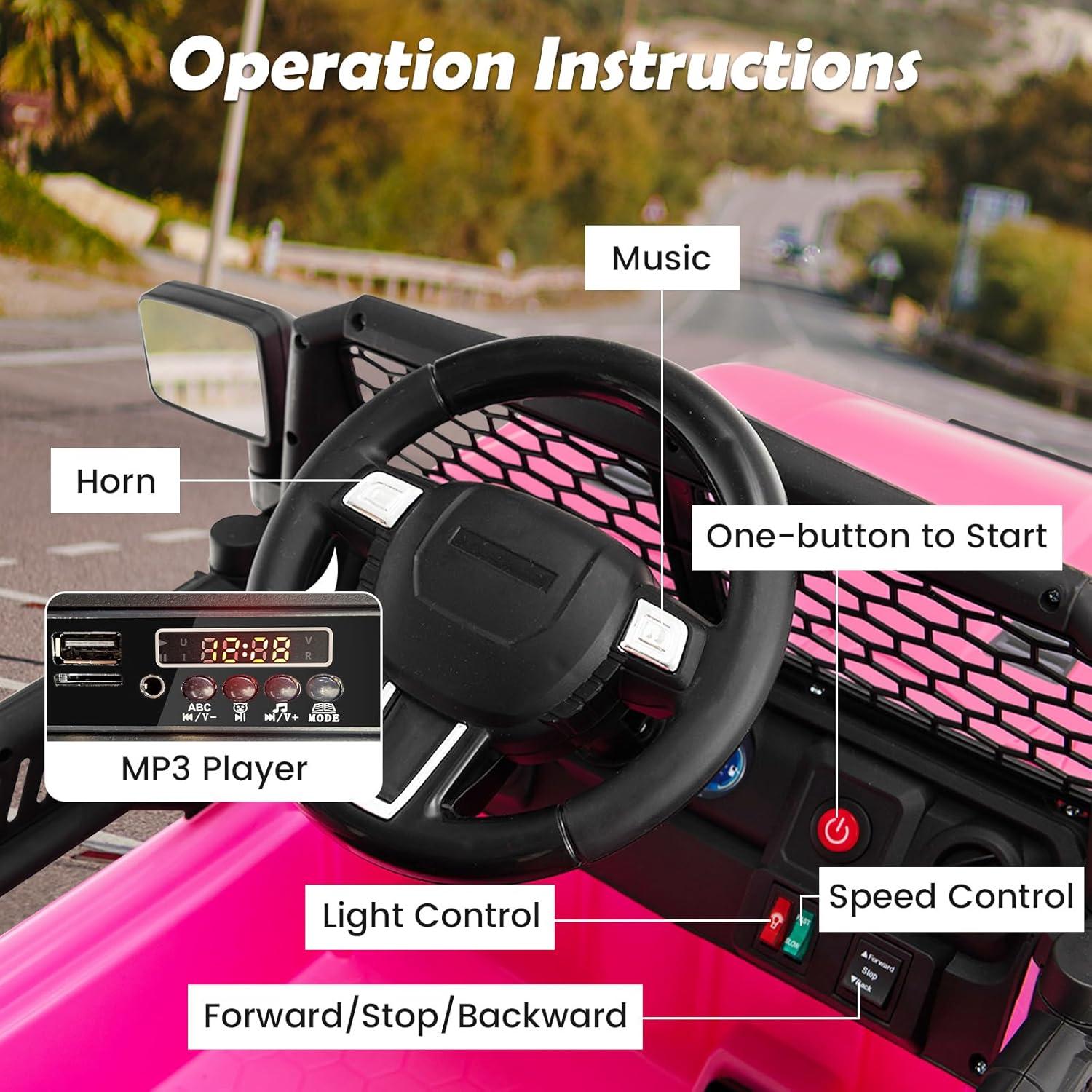Costway 12V Kids Ride On Car Electric Vehicle Jeep with Parental Remote Music Horn Headlights Slow Start Function Pink