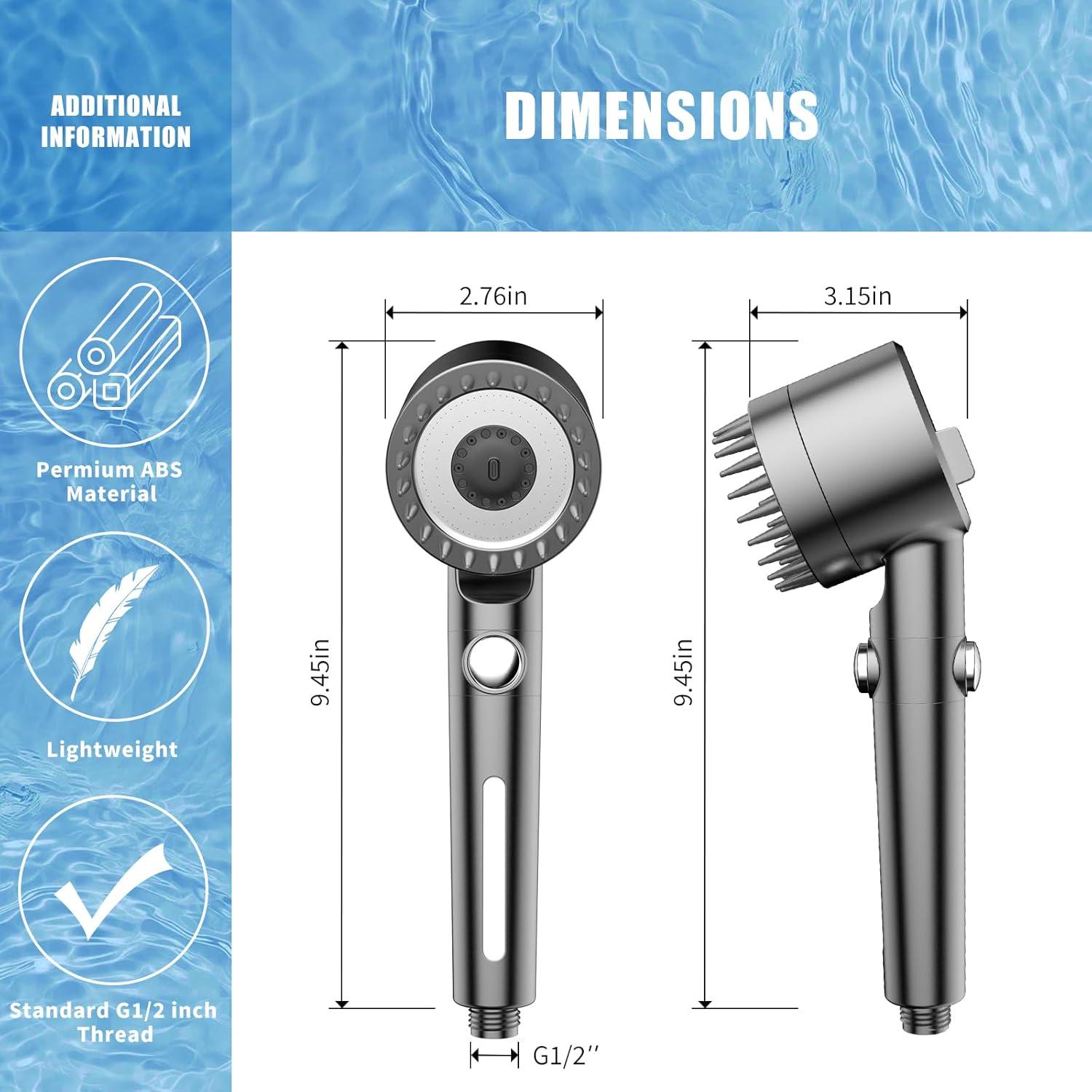 High Pressure Chrome Handheld Shower Head with Filter and Multiple Spray Modes