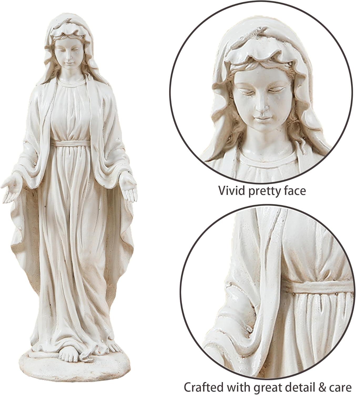 LuxenHome 30.5" H Virgin Mary Indoor Outdoor Statue Garden Statues, Ivory Off-White