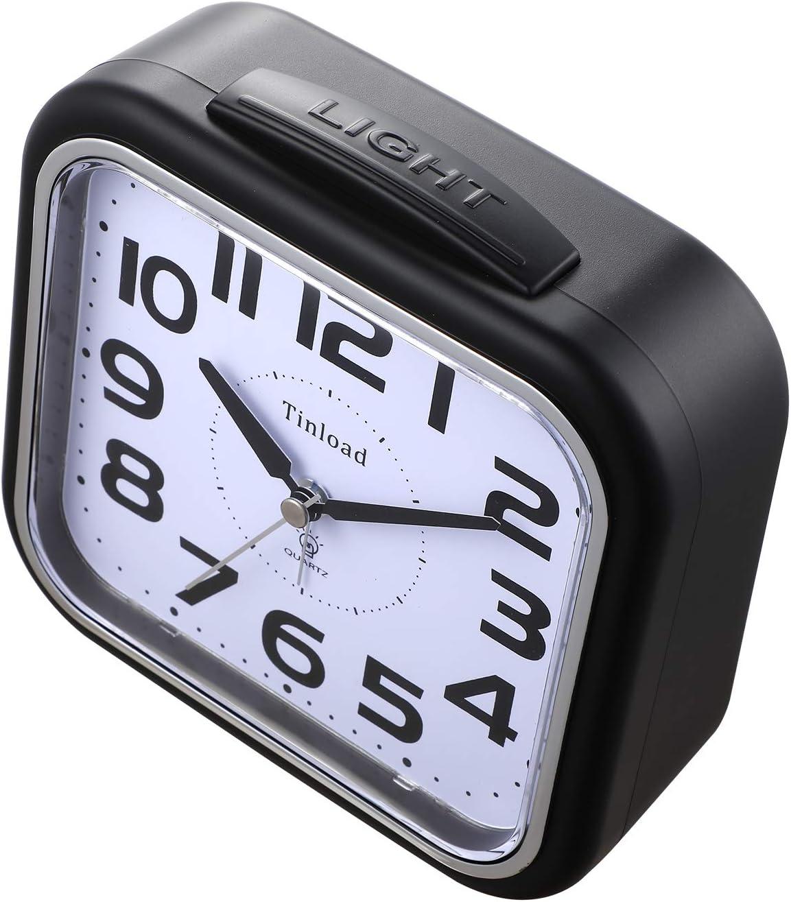 5.5" Silent Analog Alarm Clock Non Ticking, Gentle Wake, Beep Sounds, Increasing Volume, Battery Operated Snooze and Light Functions, Easy Set, Black (Best for Elder)