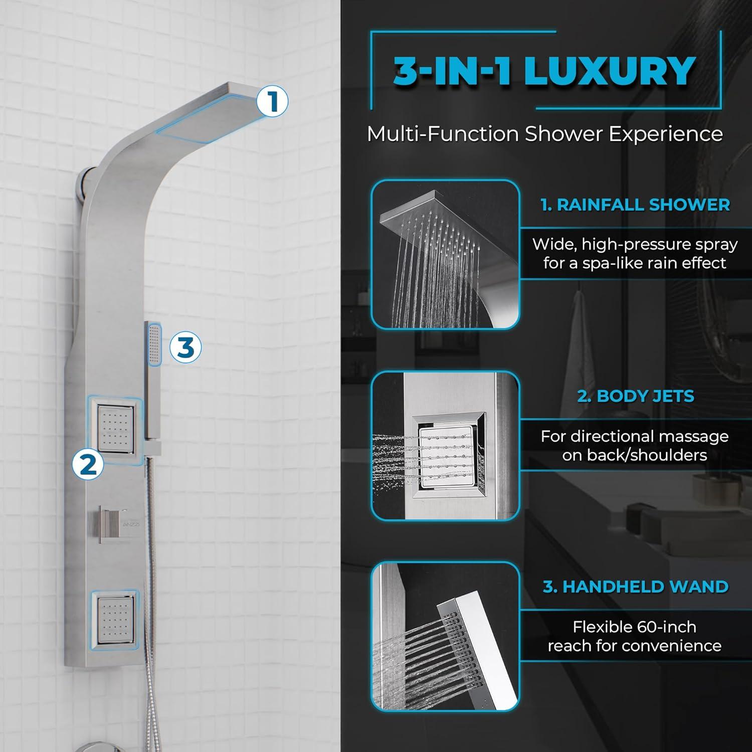 ANZZI Aura 39.37'' Shower Panel with Fixed Shower Head SP-AZ078BS