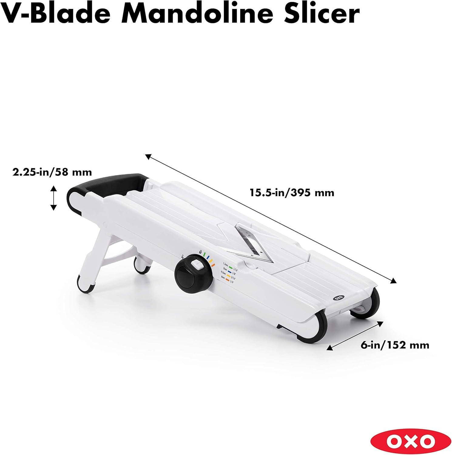 White Adjustable V-Blade Mandoline Slicer with Safety Holder