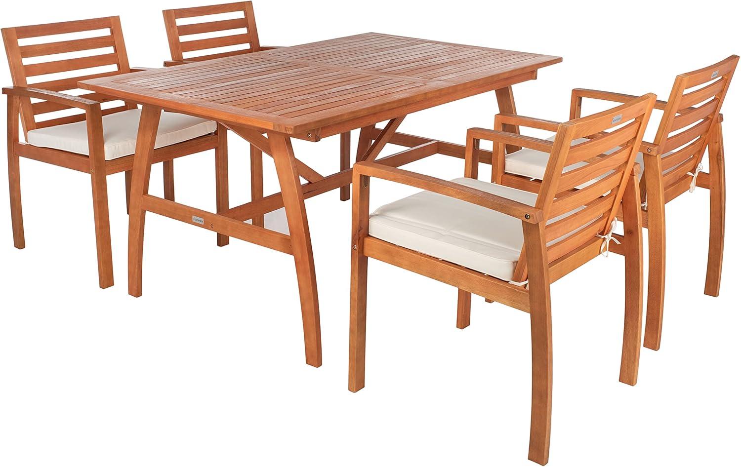 Natural Eucalyptus 4-Person Rectangular Outdoor Dining Set