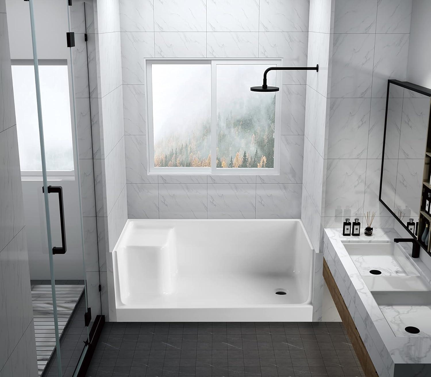 60" W x 32" D Single Threshold Shower Base with Seat