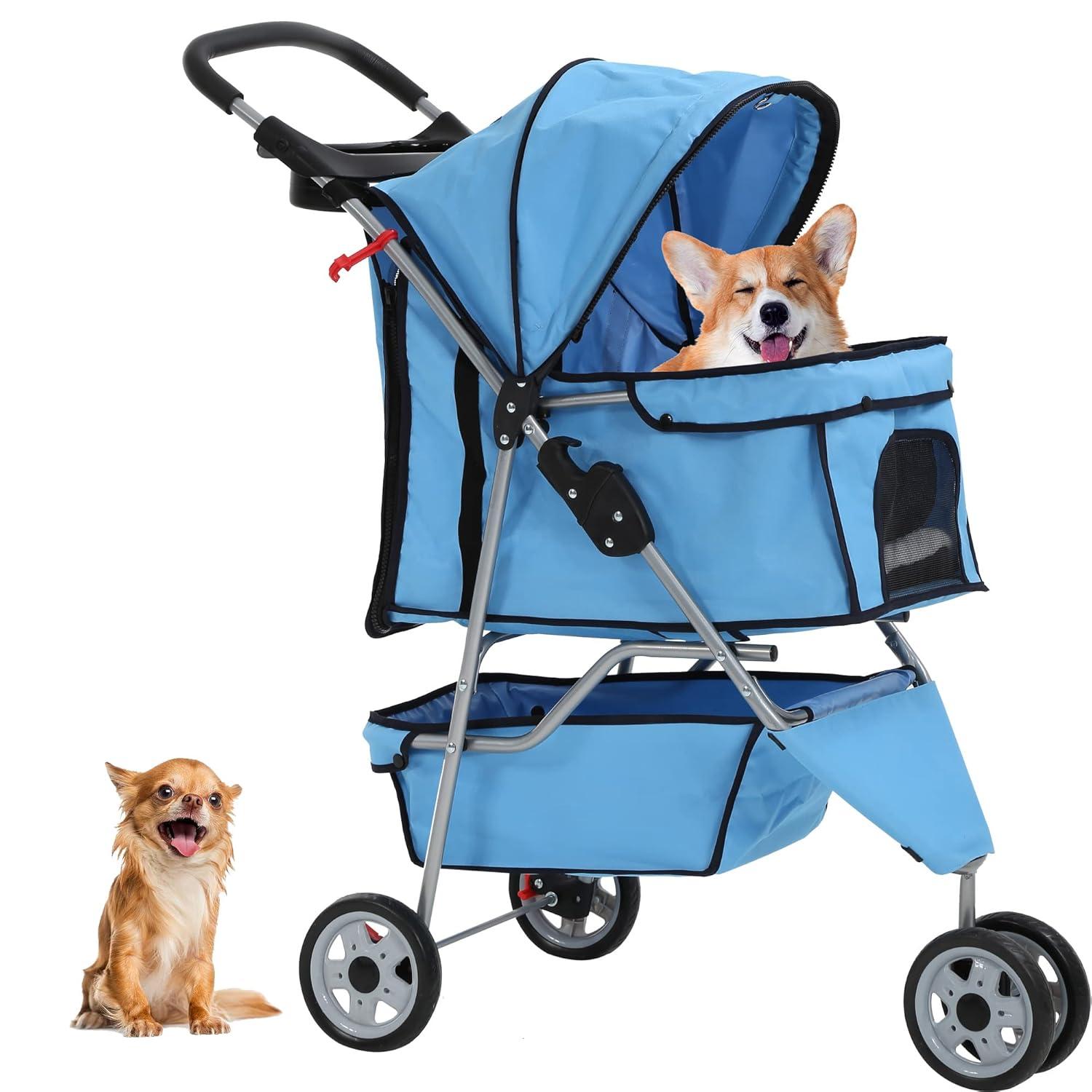 FENG20 3 Wheels Travel Folding Pet Stroller for Small Medium Dog Cat Jogger Stroller