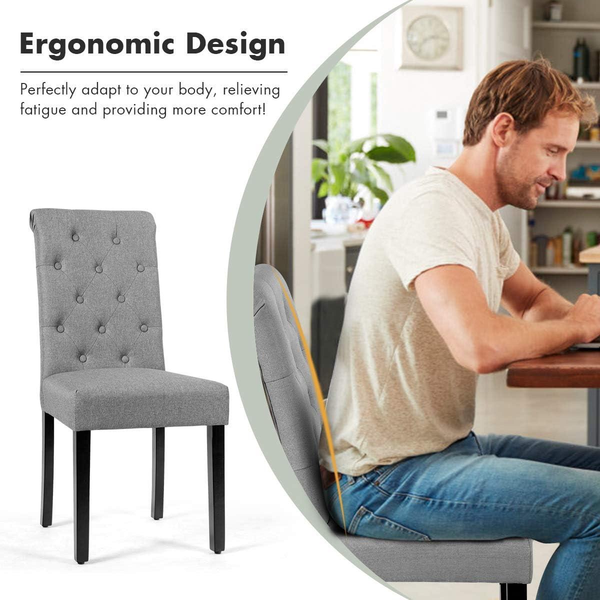 Westice Dining Room Chairs Set of 4 Upholstered Fabric Kitchen Chairs Dining Room Side Chair with Nailhead Trim and Rubber Wood Legs for Small Space Apartment, Light Gray