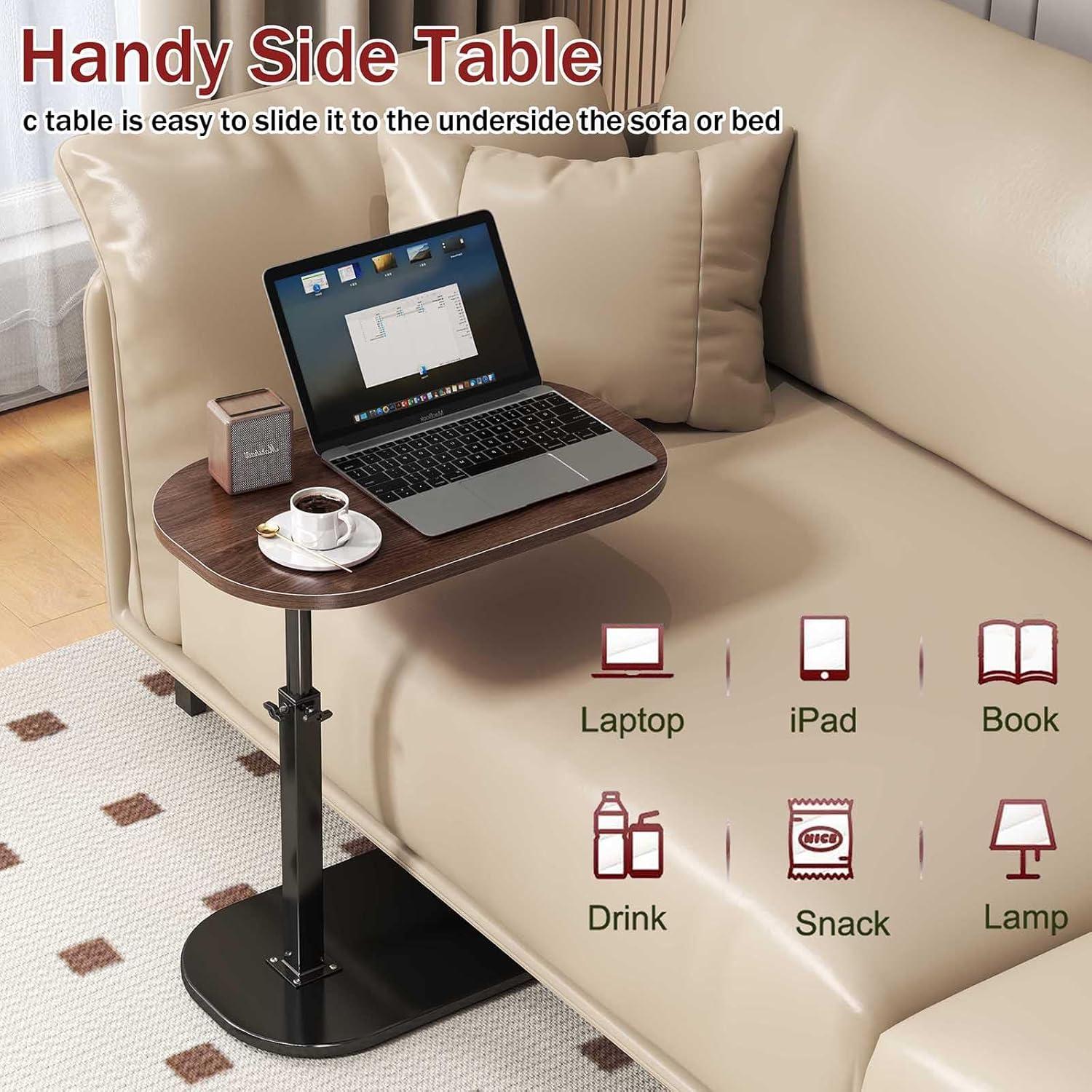 17 Stories C Shaped Side Table,Adjustable Height C Table End Table For Couch,360°Swivel Couch Side Tables Slide Laptop Desk For Sofa/Bed/Bathtub/Rotating Tabletop