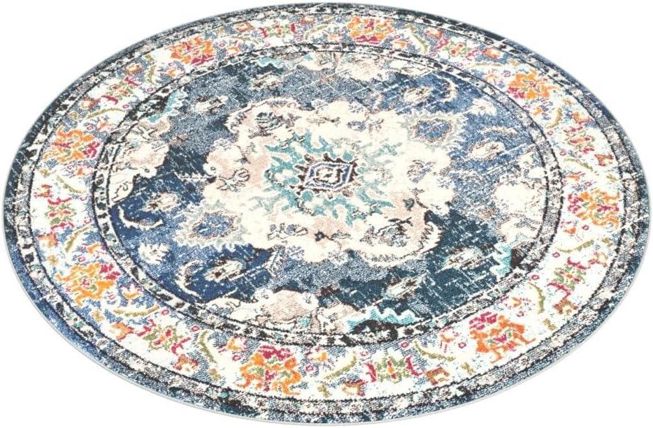 SAFAVIEH Monaco Toria Traditional Area Rug, Navy/Light Blue, 10' X 10' Round