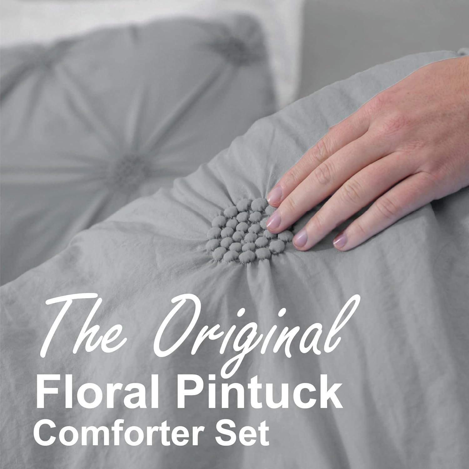 Swift Home Supreme Microfiber Floral Pintuck Microfiber 3-Piece Comforter Set