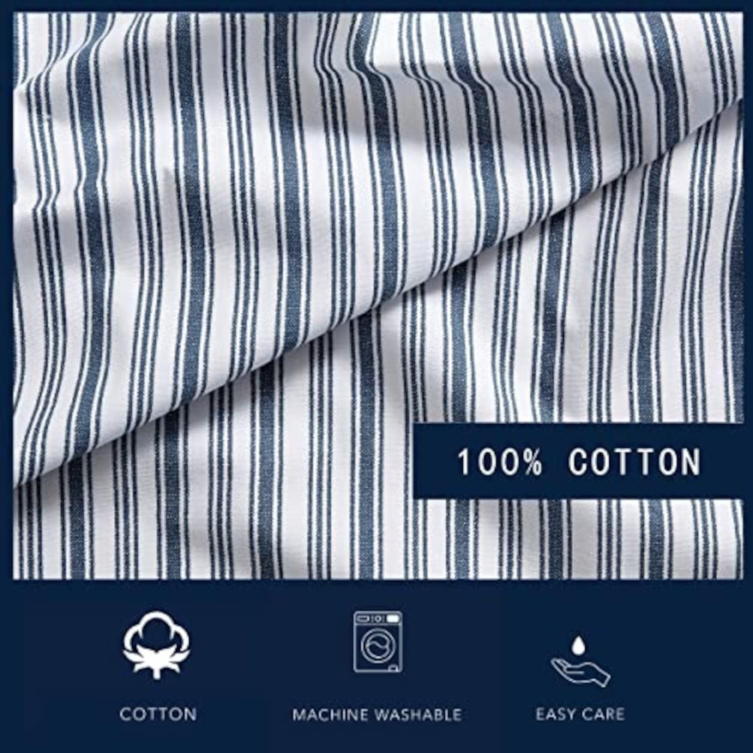 Blue Striped Cotton Percale Queen Sheet Set