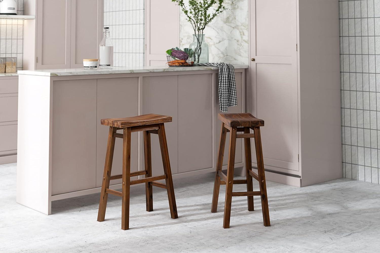 29" Sonoma Saddle Barstool Chestnut - Boraam: Solid Rubberwood, Wire-Brush Finish, Footrests