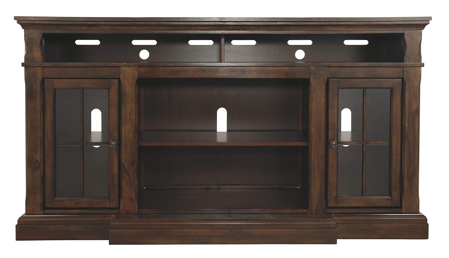 Ashley Roddinton 74" TV Stand with Marble Inset Base in Dark Brown