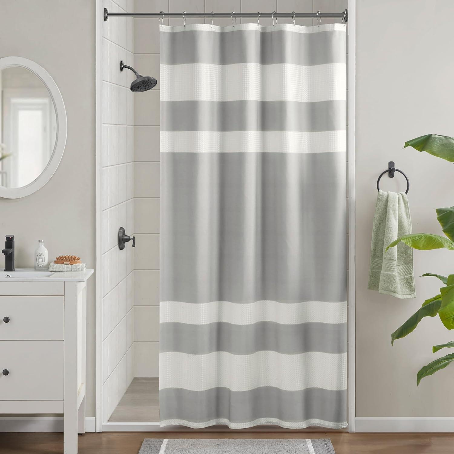 Home Essence Spa Waffle Shower Curtain with 3M, Grey