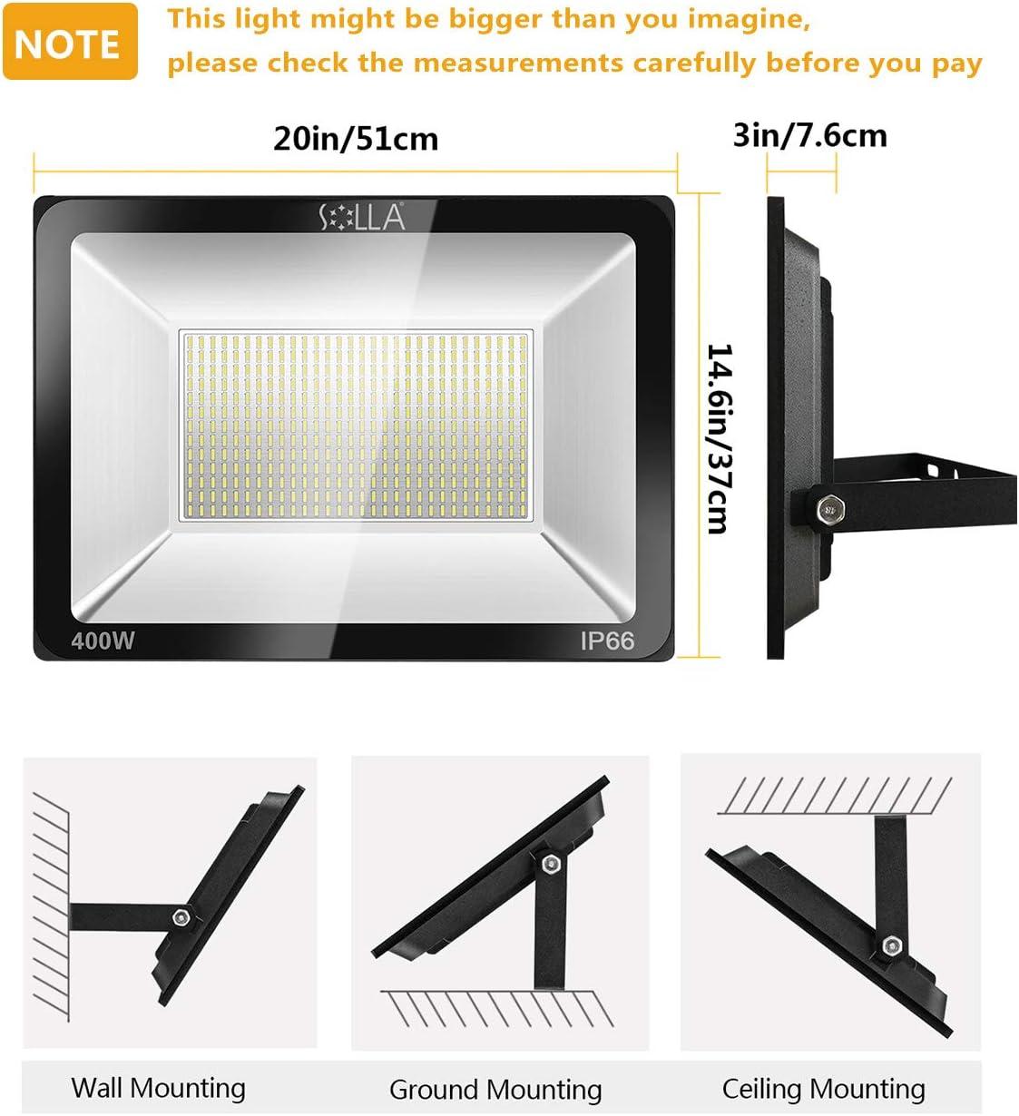 SOLLA 400W LED Stadium Flood Light Outdoor, 2140W Equivalent, 32000LM Super Bright Outdoor Security Lights, IP66 Waterproof, 6000K Daylight White, Commercial Lighting for Sports Fields and Counts