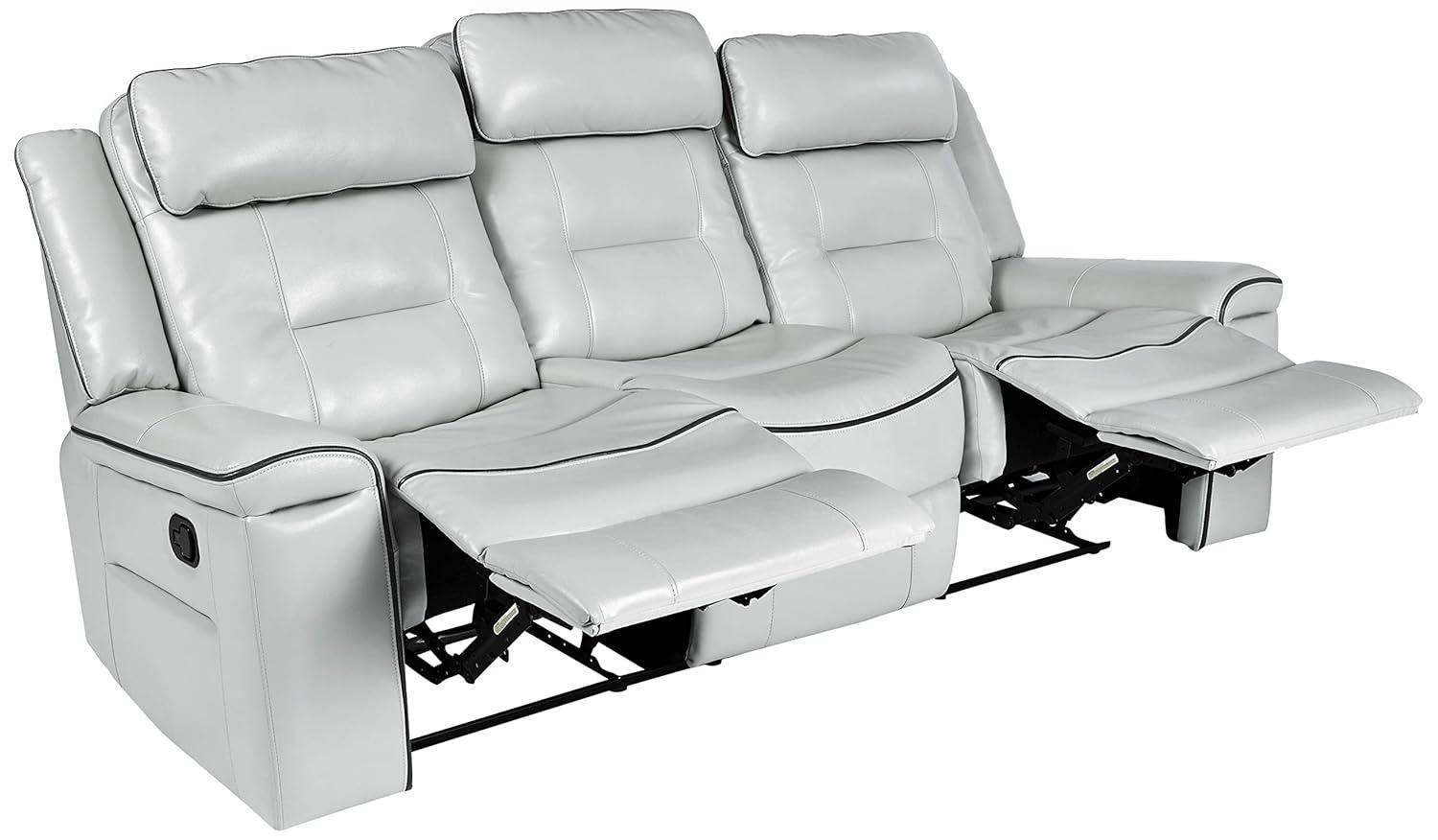 Homelegance Darwan 88" Leather Gel Double Reclining Sofa, Light Gray