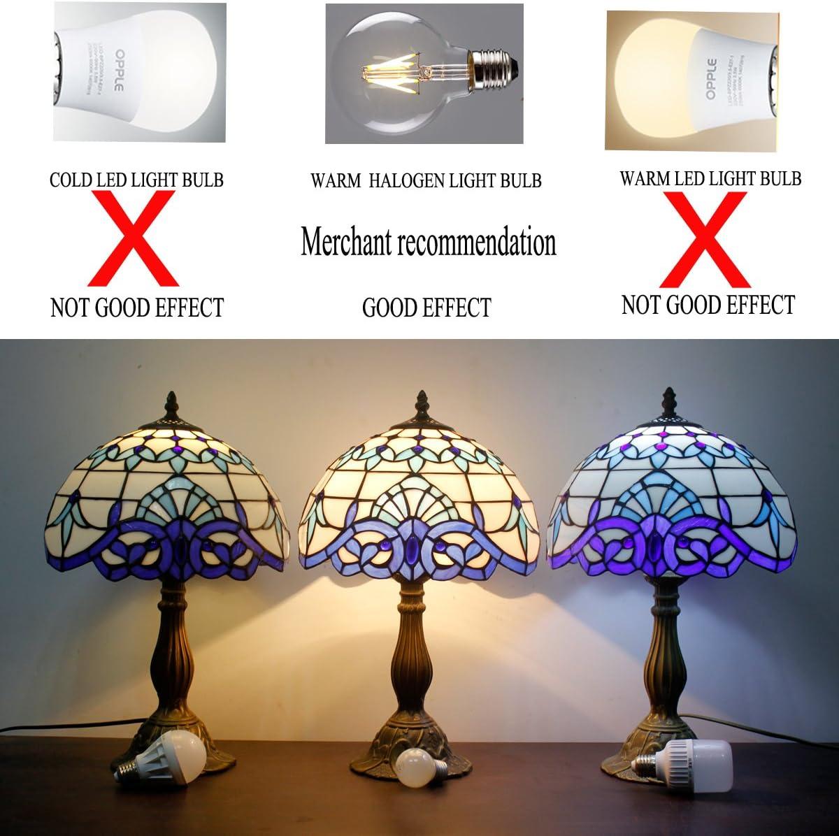 WERFACTORY Tiffany Table Lamp Navy Blue Baroque Stained Glass Style Desk Bedside Reading Light 12X12X18 Inches Decor Bedroom Living Room Home Office S003B Series