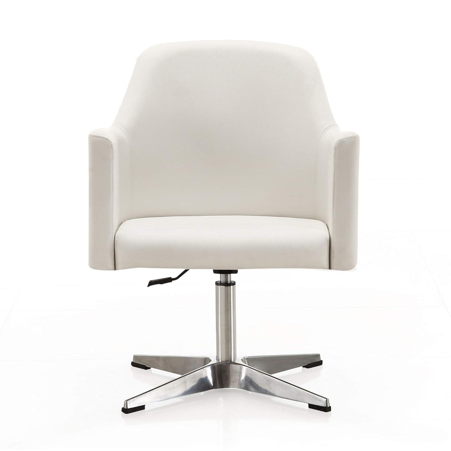 Manhattan Comfort Pelo Faux Leather Adjustable Height Swivel Accent Chair White: Modern Task Chair, Metal Frame, 300 lbs Capacity