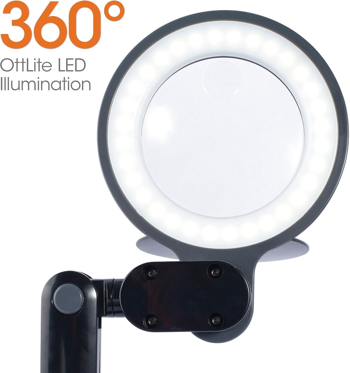 Compact Adjustable Black LED Desk Lamp with Optical-Grade Magnifier