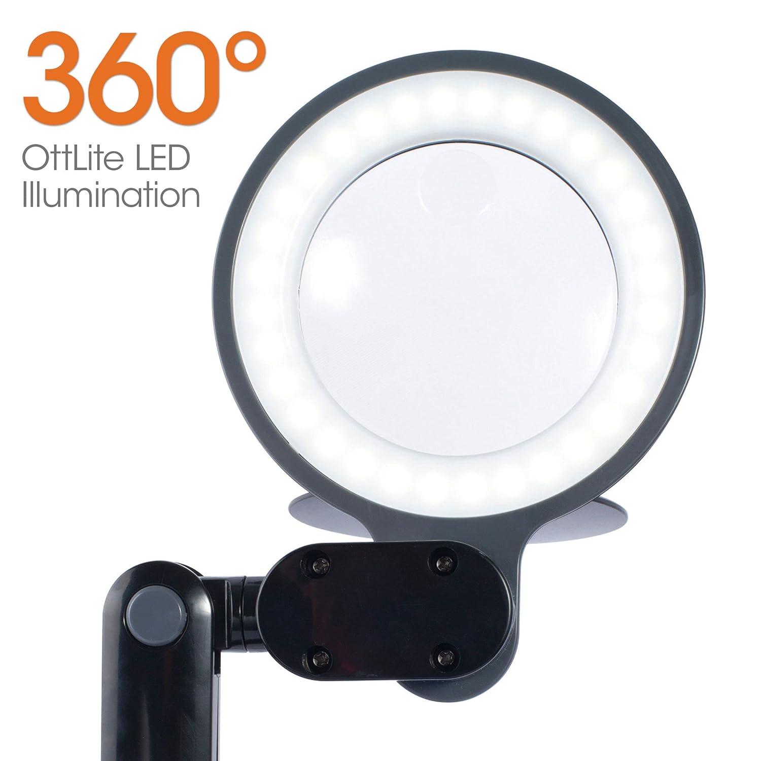 OttLite OttLite Space Saving LED Magnifier Desk Lamp - 1.75x Optical Grade Magnifier, Pivoting Head
